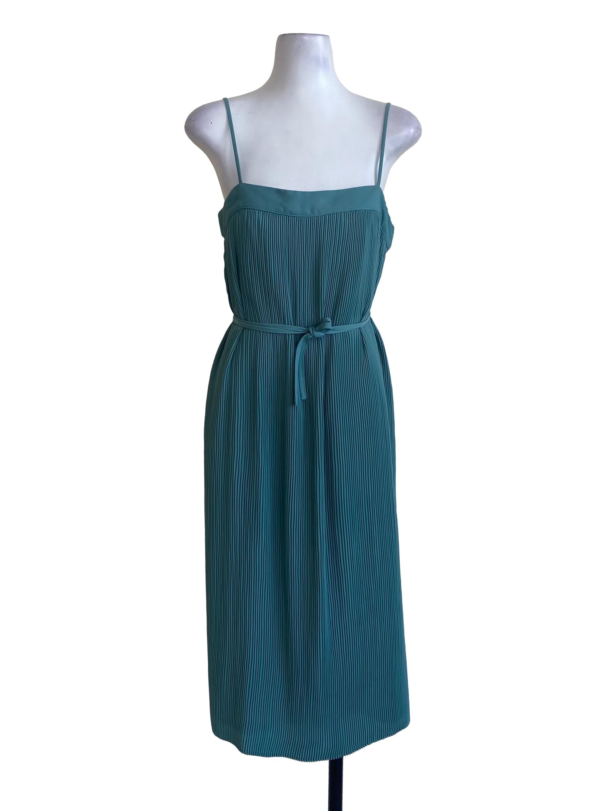 Teal Green Sleeveless Pleated Dress LB