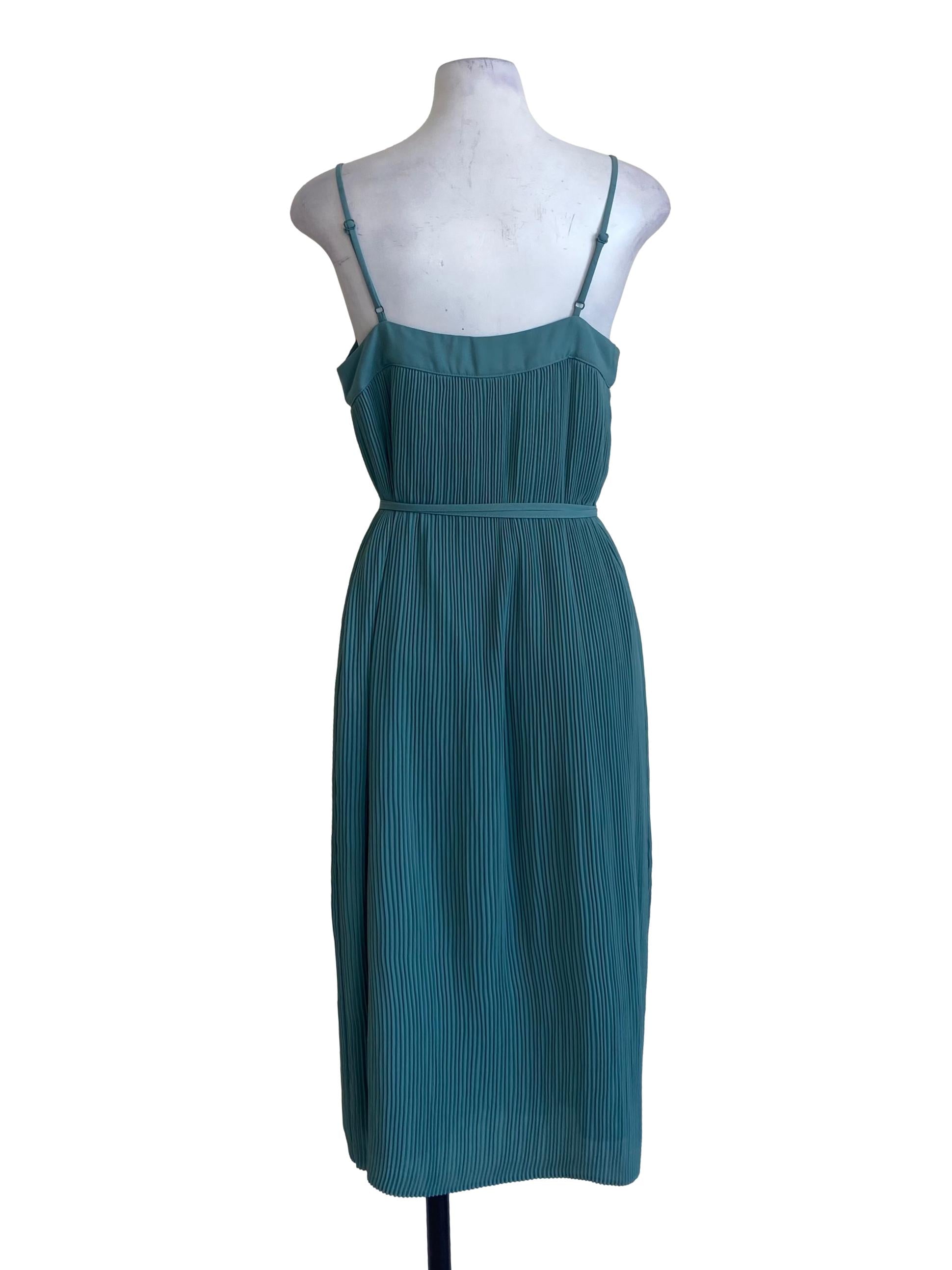 Teal Green Sleeveless Pleated Dress LB