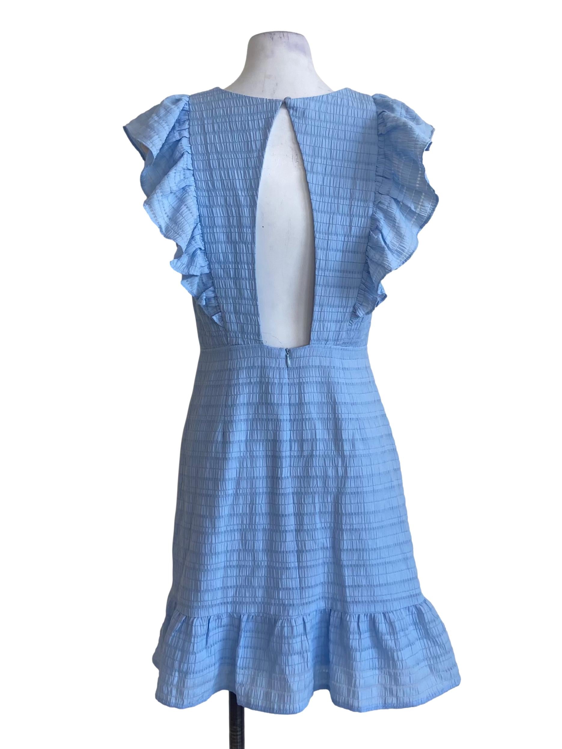 Sky Blue V Neck Circular-Cap Sleeve Dress LB