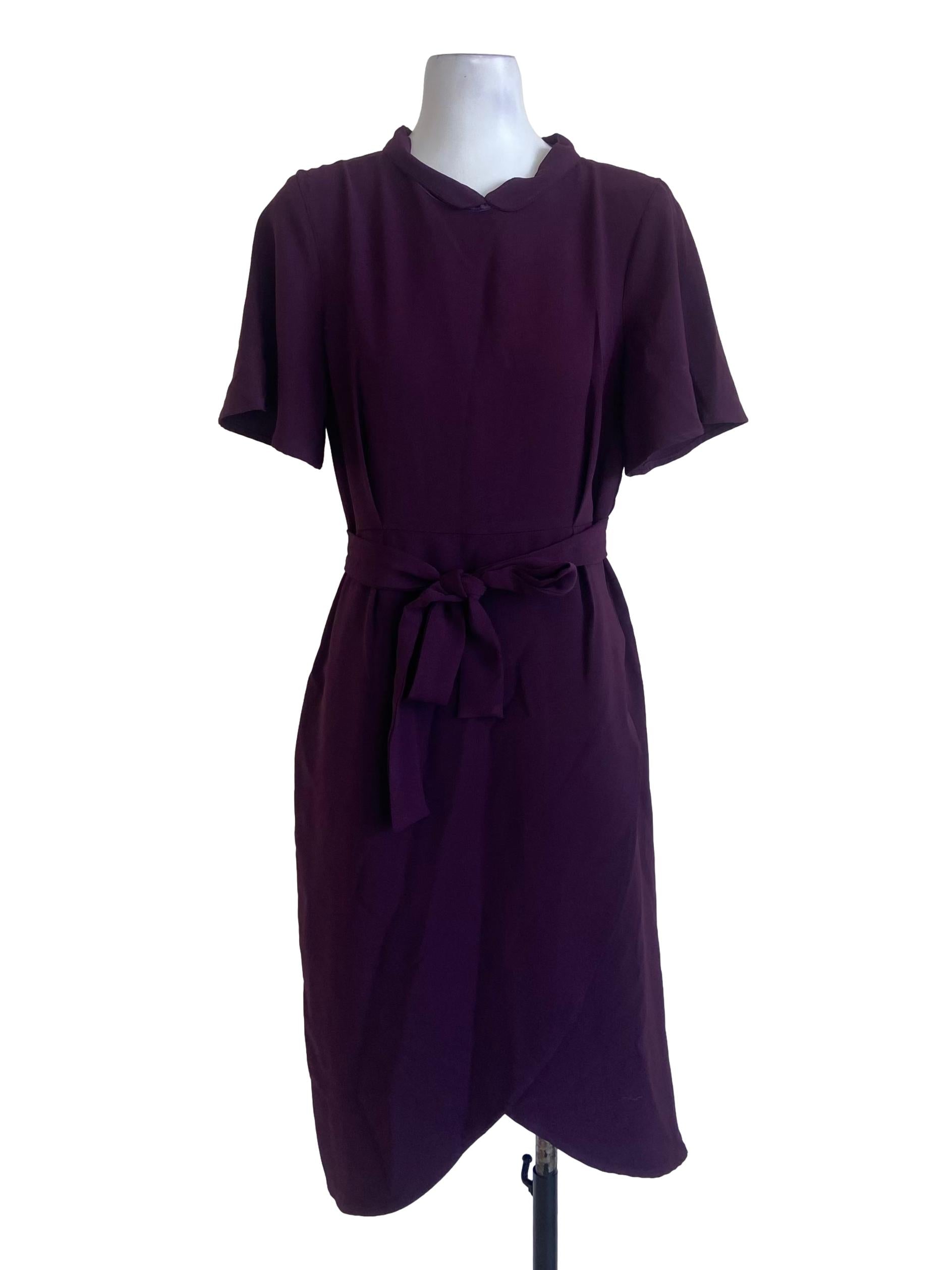Plum Purple Jewel Neck Asymmetric Dress