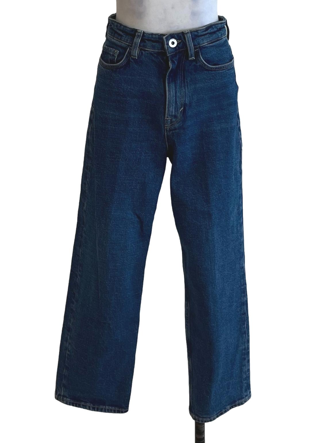 Blue Denim High-Waisted Straight Jeans