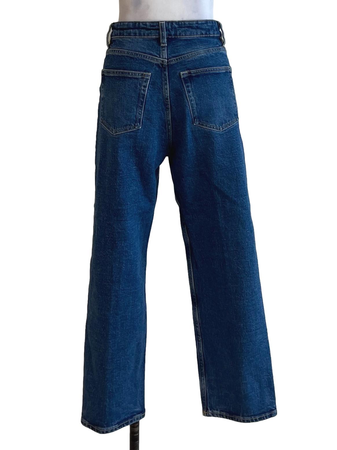 Blue Denim High-Waisted Straight Jeans