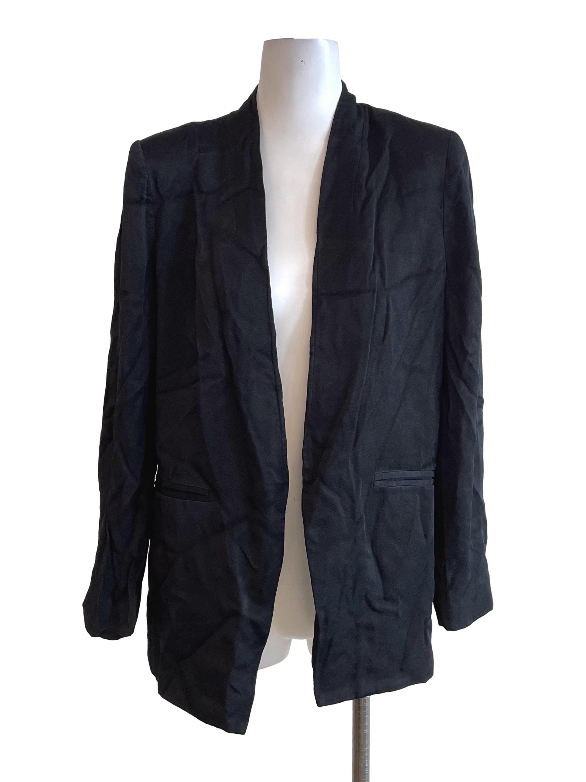 Black Satin Open Front Blazer