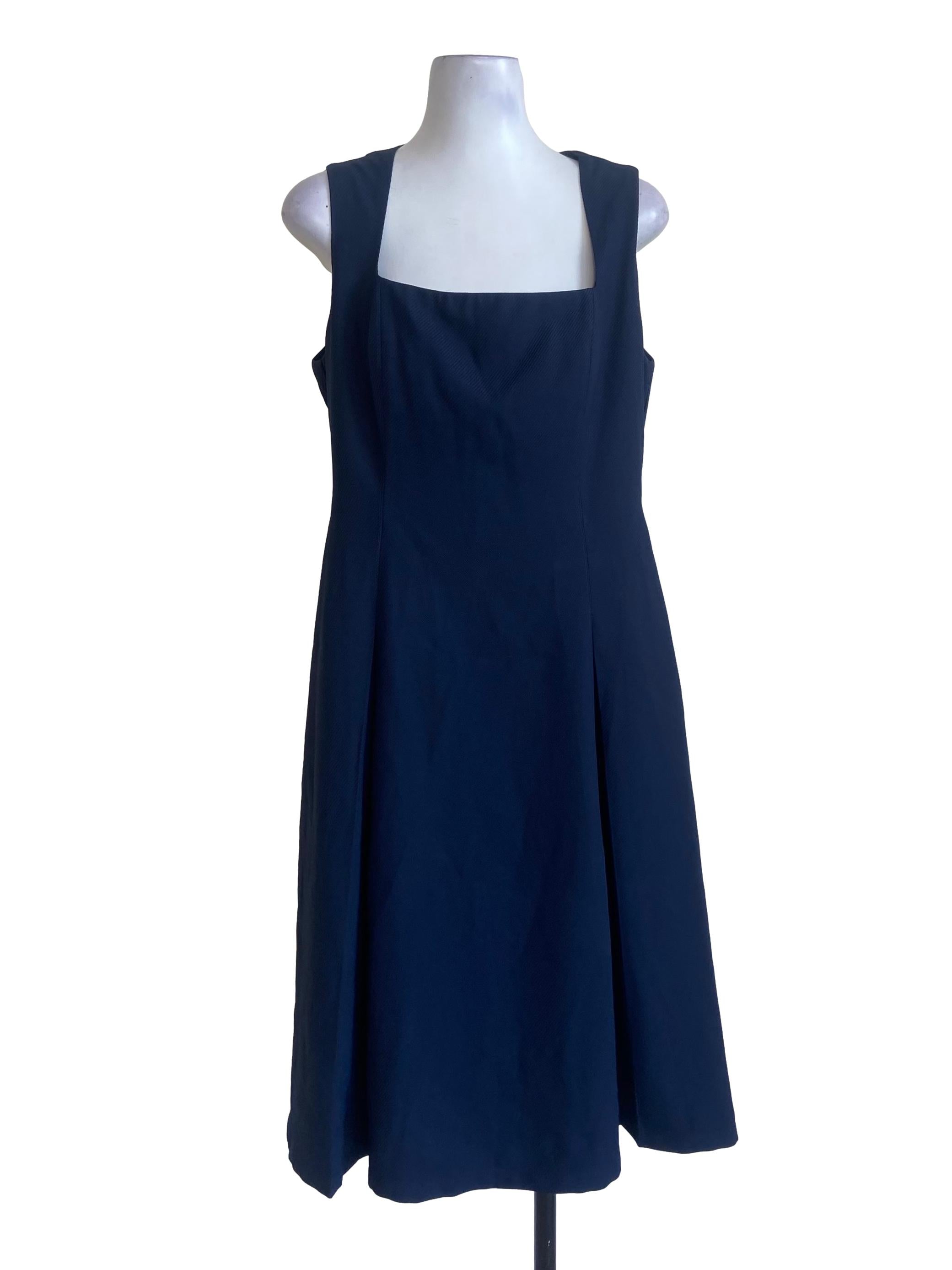 Navy Blue Square Neck Stripe A-Line Dress