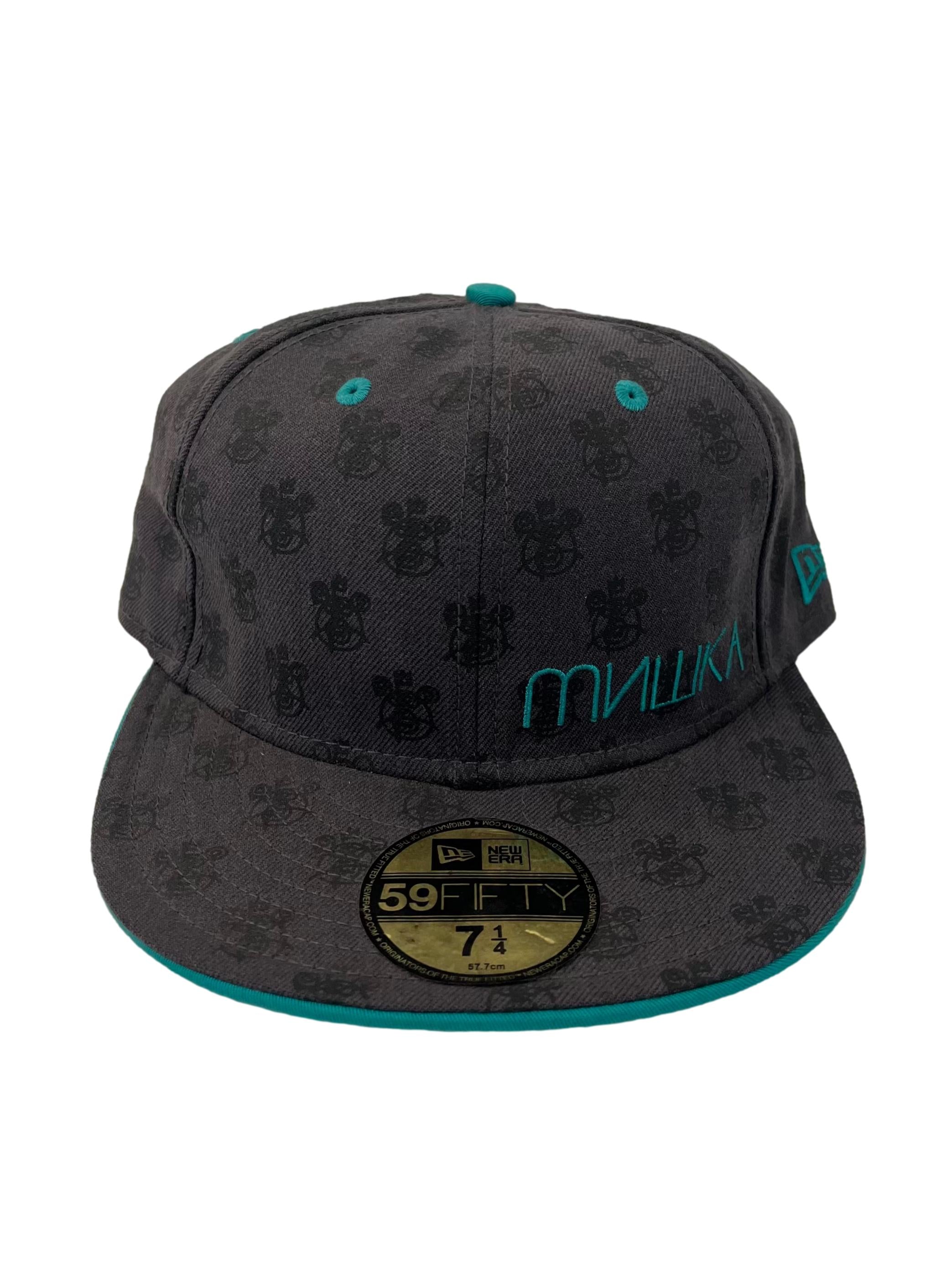 Grey Monogram Print With Teal Embroidery Snapback Cap