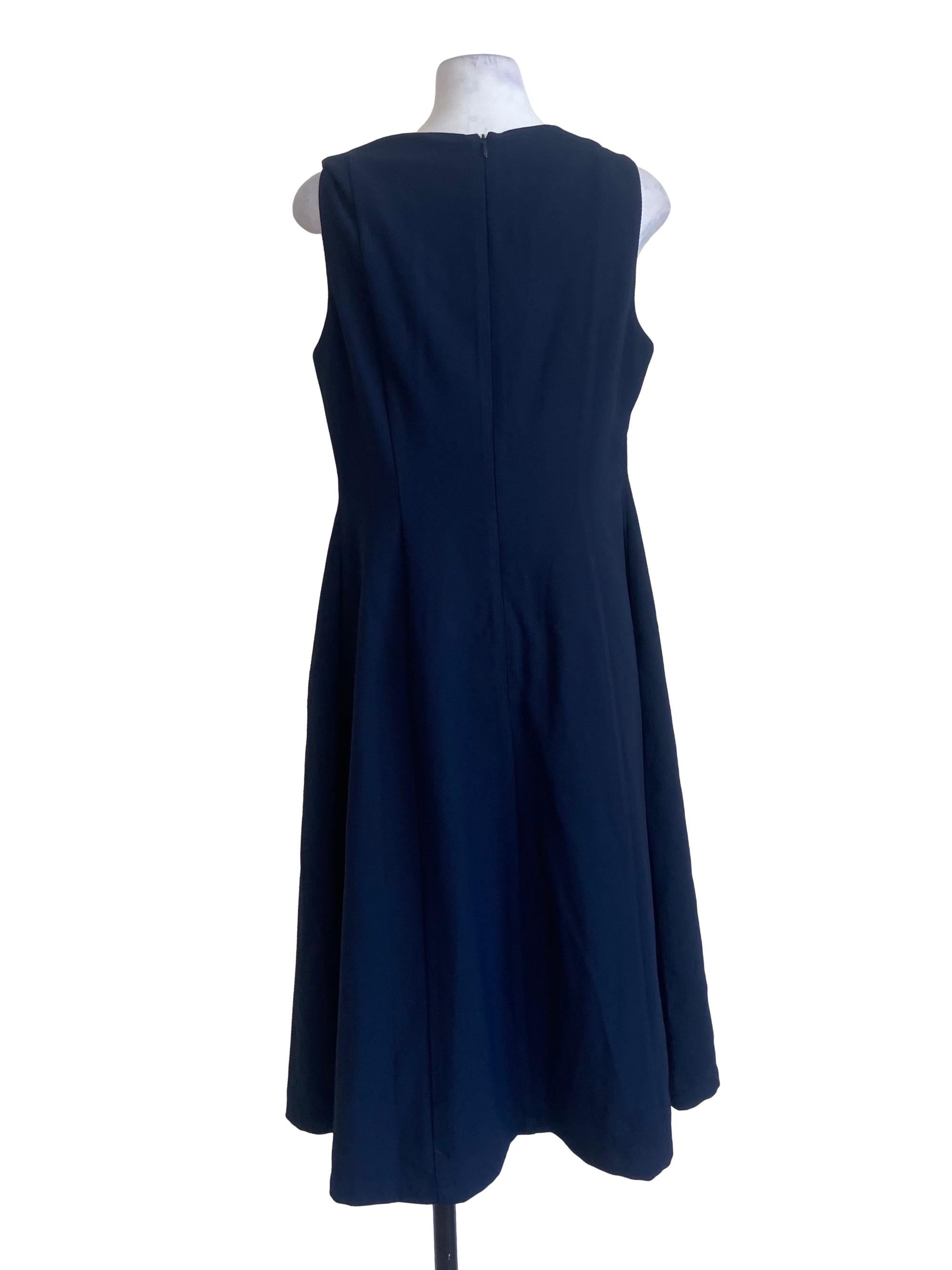 Navy Blue Square Neck Stripe A-Line Dress