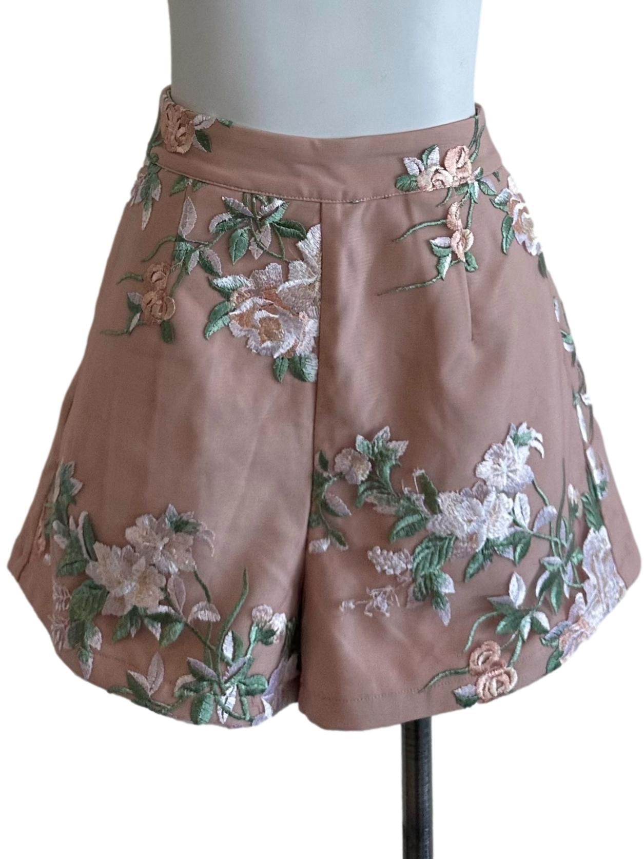 Dusty Pink Floral Lace Shorts