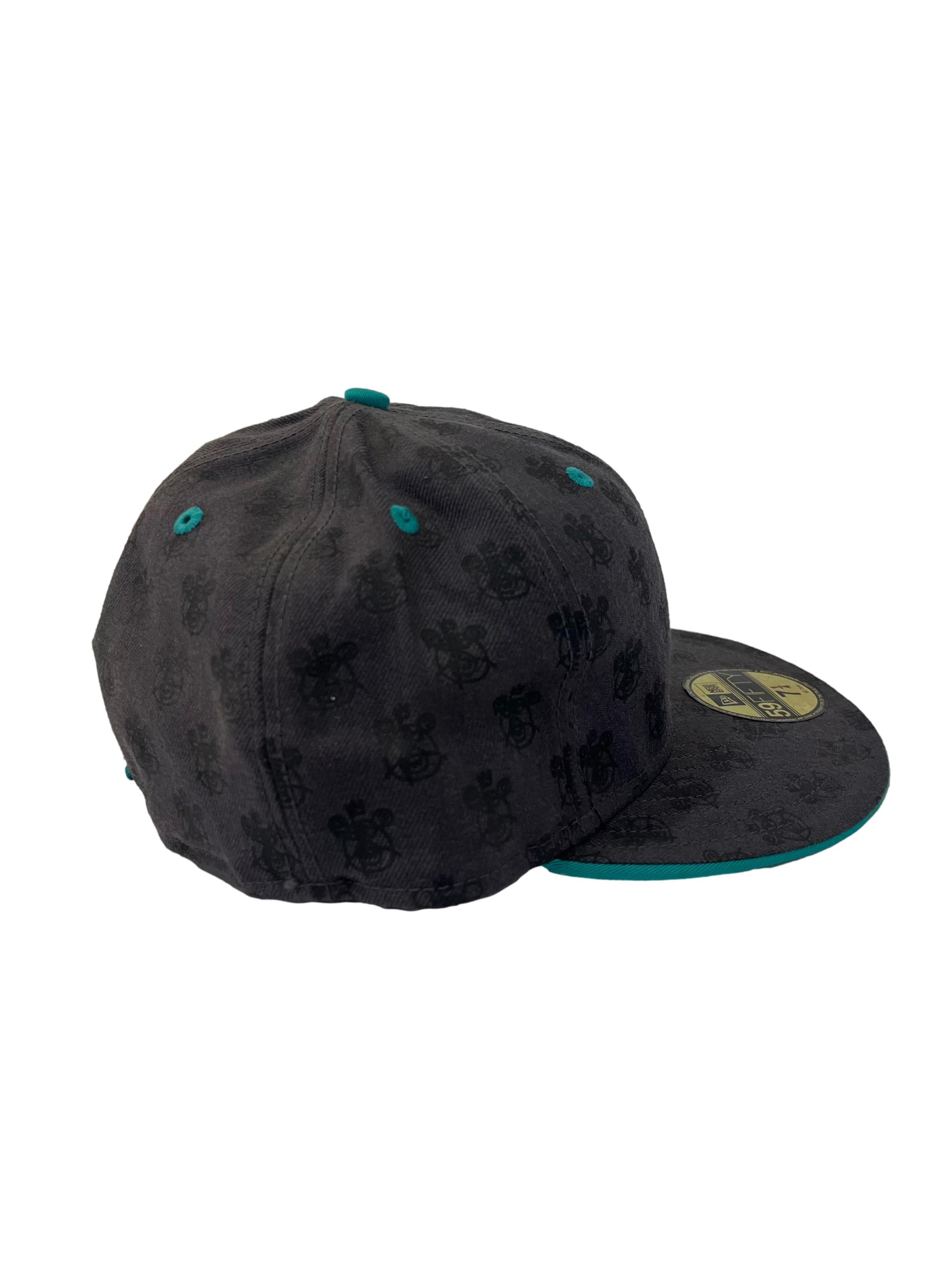 Grey Monogram Print With Teal Embroidery Snapback Cap