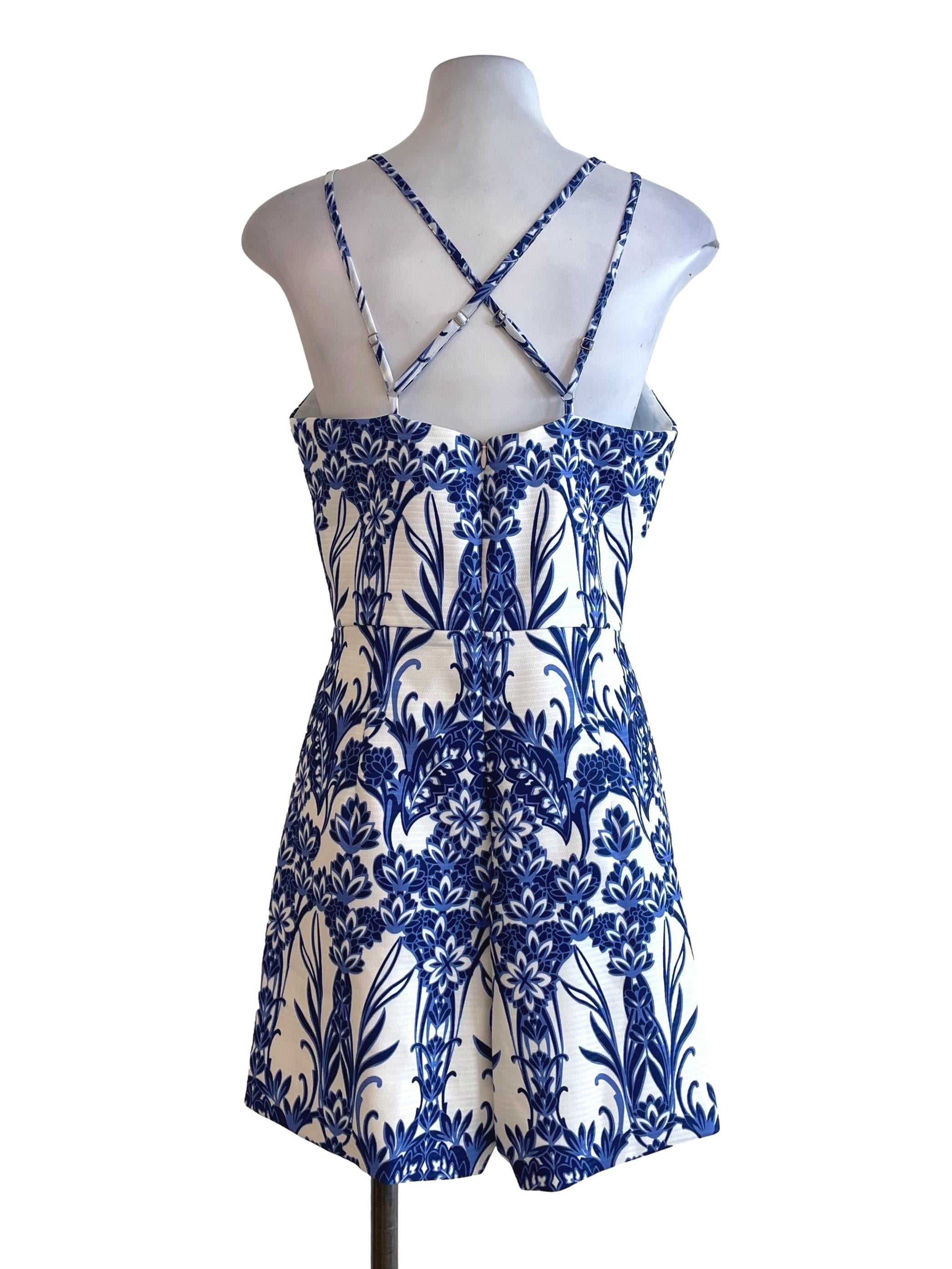 White & Blue Floral Cami Romper