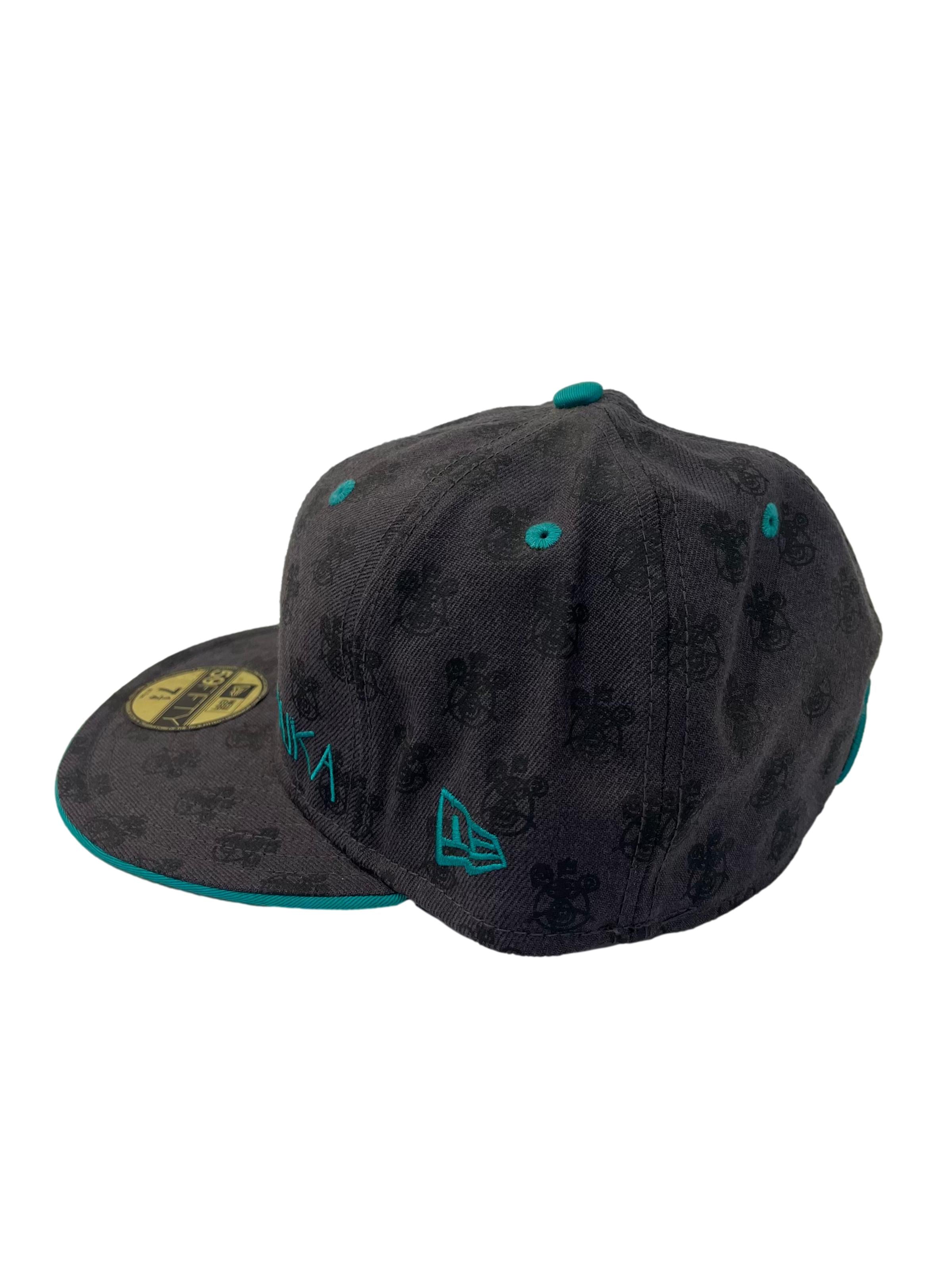 Grey Monogram Print With Teal Embroidery Snapback Cap