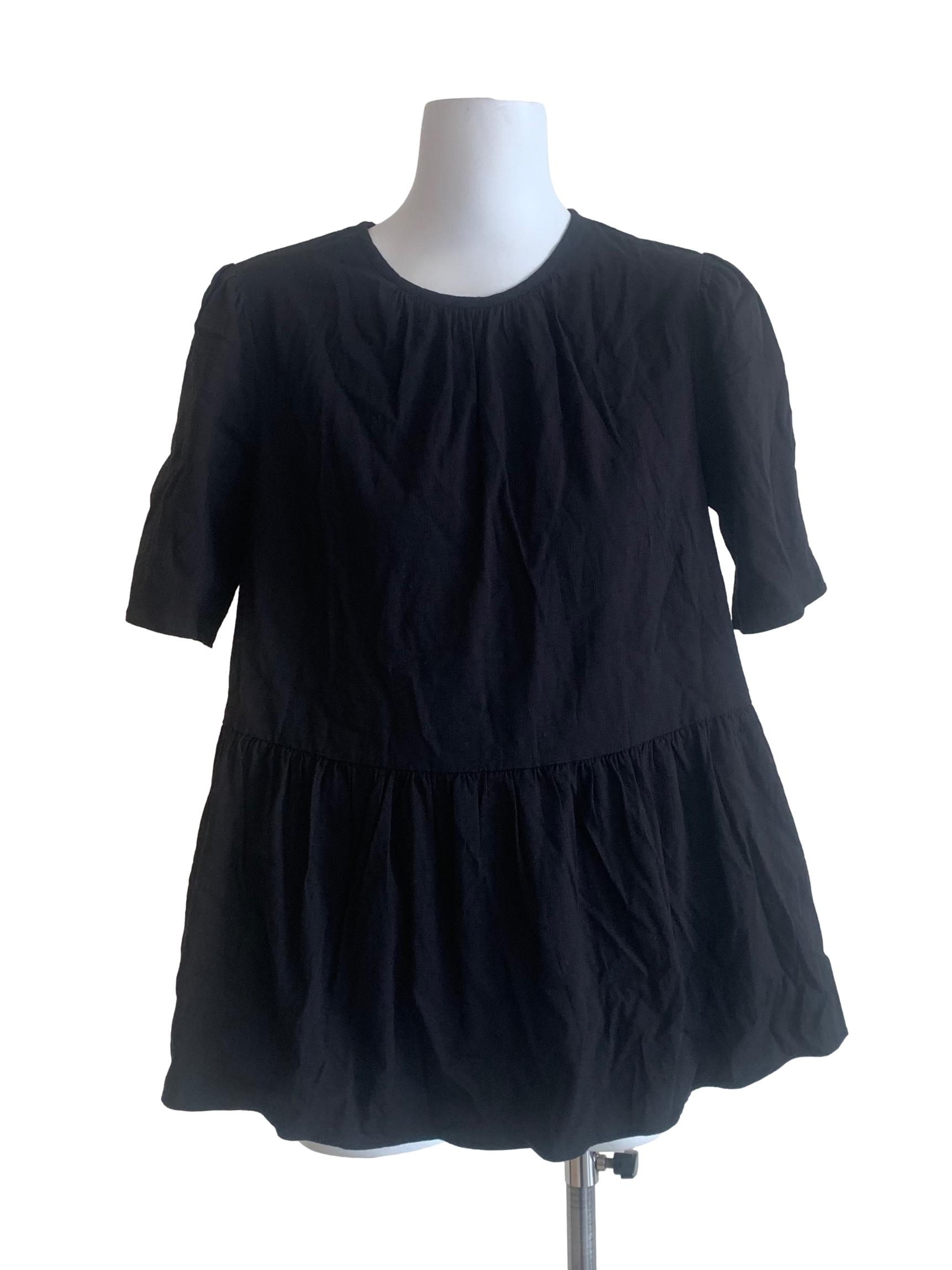 Black Textured Rayon Peplum Blouse OSN