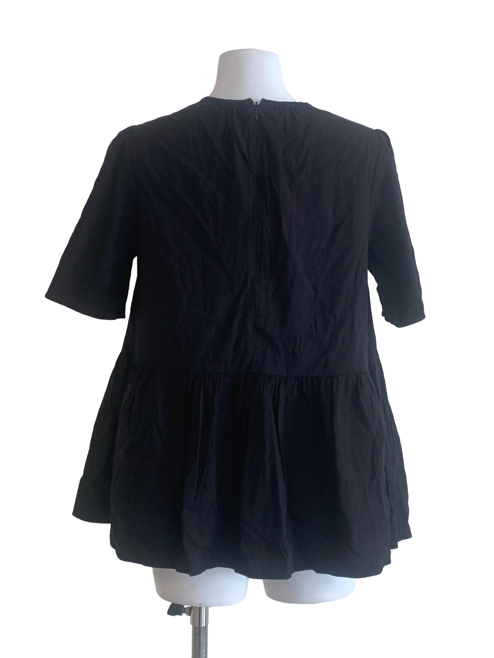 Black Textured Rayon Peplum Blouse OSN