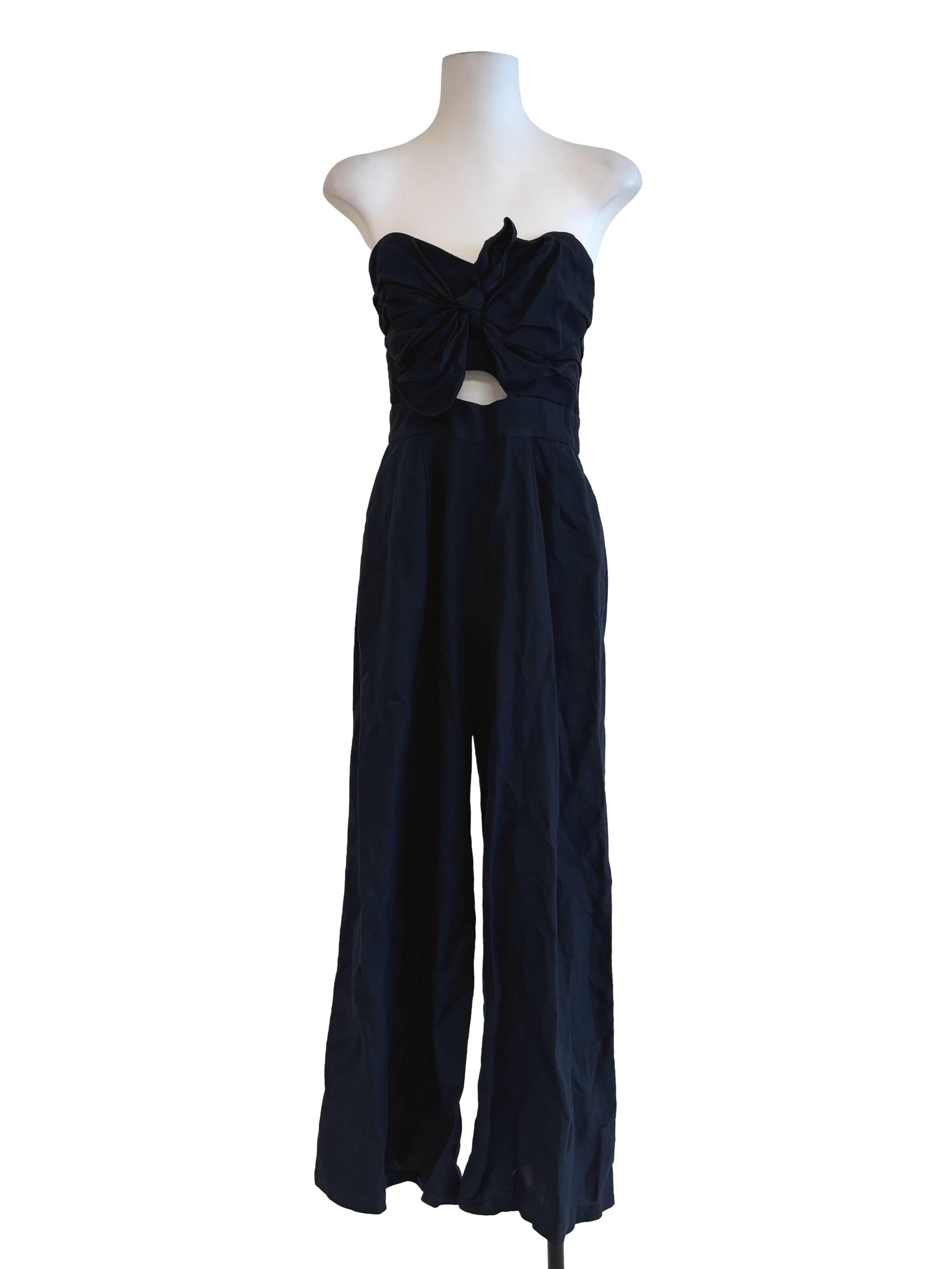 Midnight Blue Strapless Linen Jumpsuit