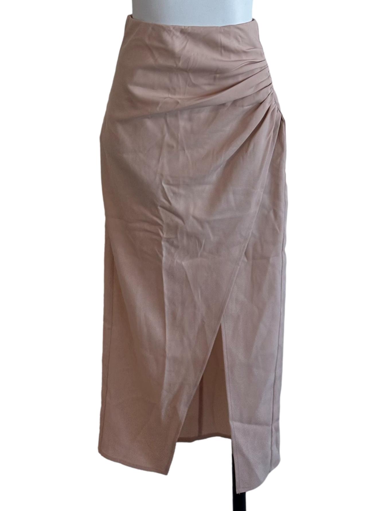 Ash Pink Side Ruched Slit Skirt