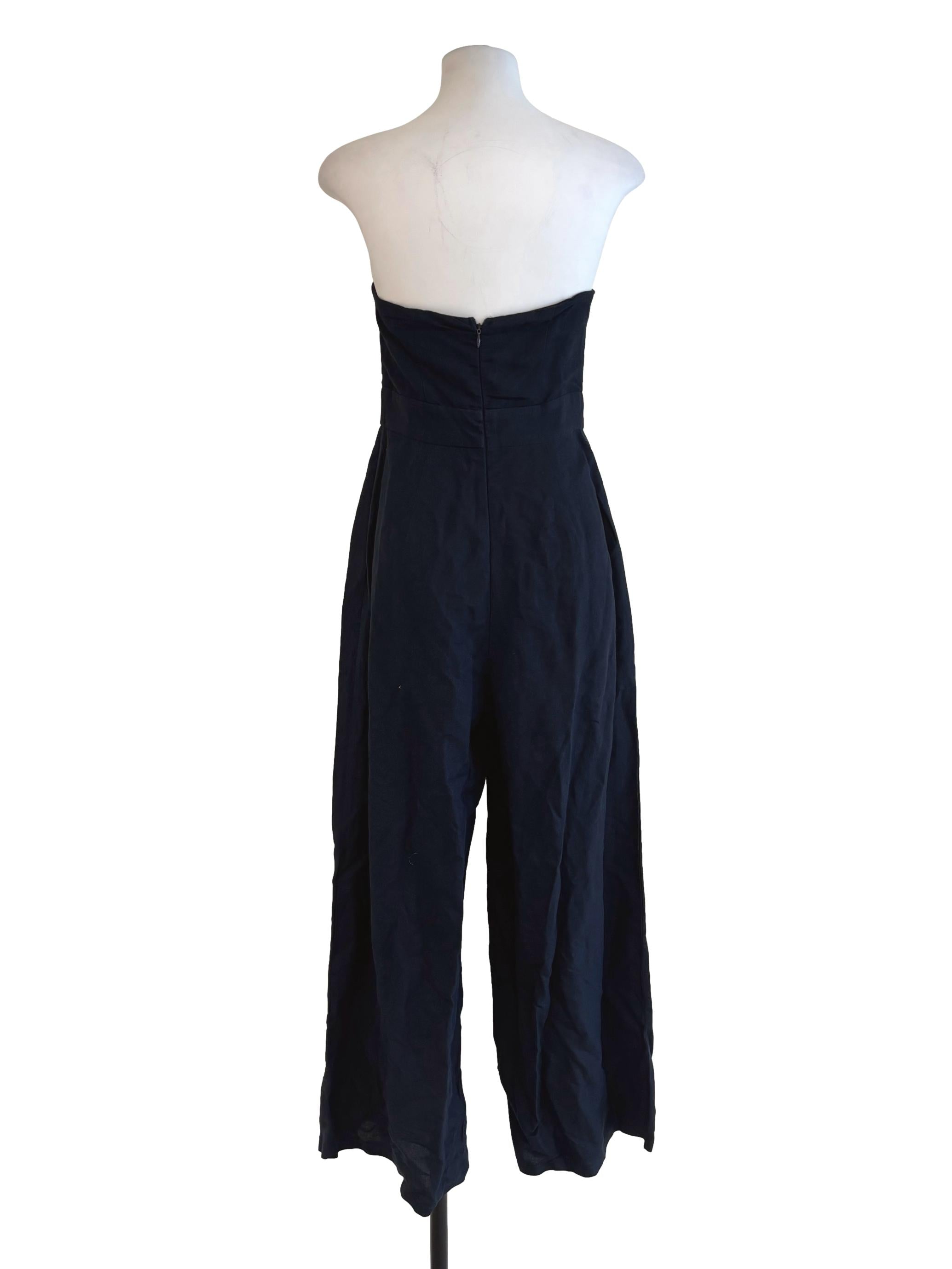 Midnight Blue Strapless Linen Jumpsuit