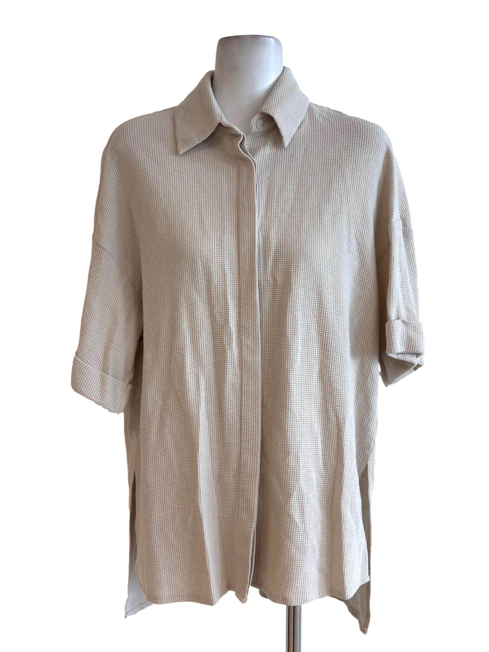 Beige Loose Button Down Shirt YHF