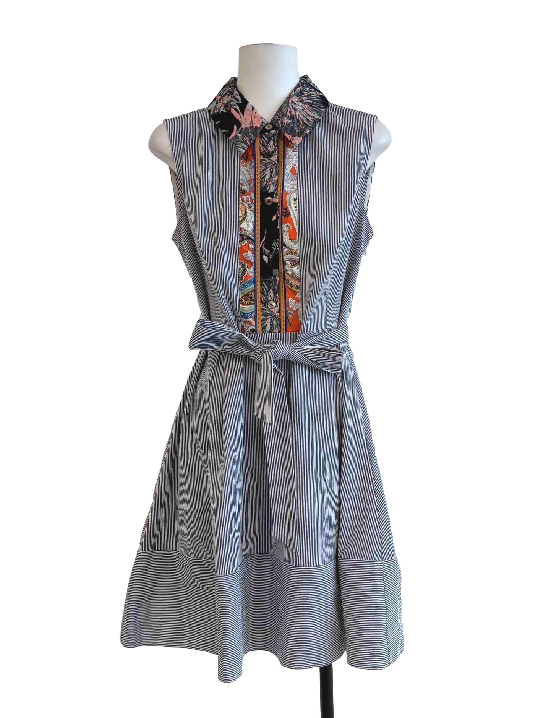 Stone Blue Sleeveless Striped Dress