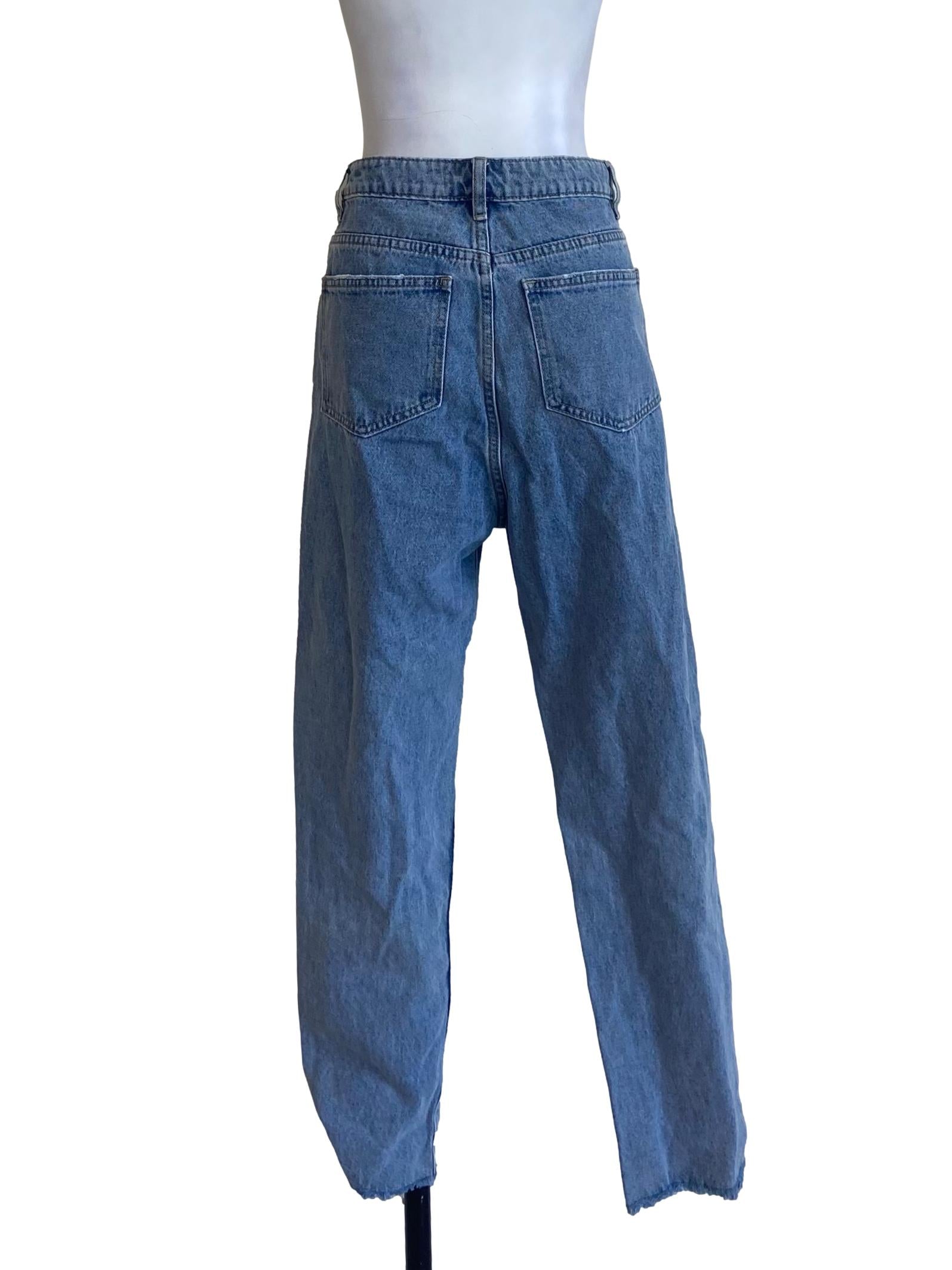 Blue Herringbone Distressed Straight Jeans