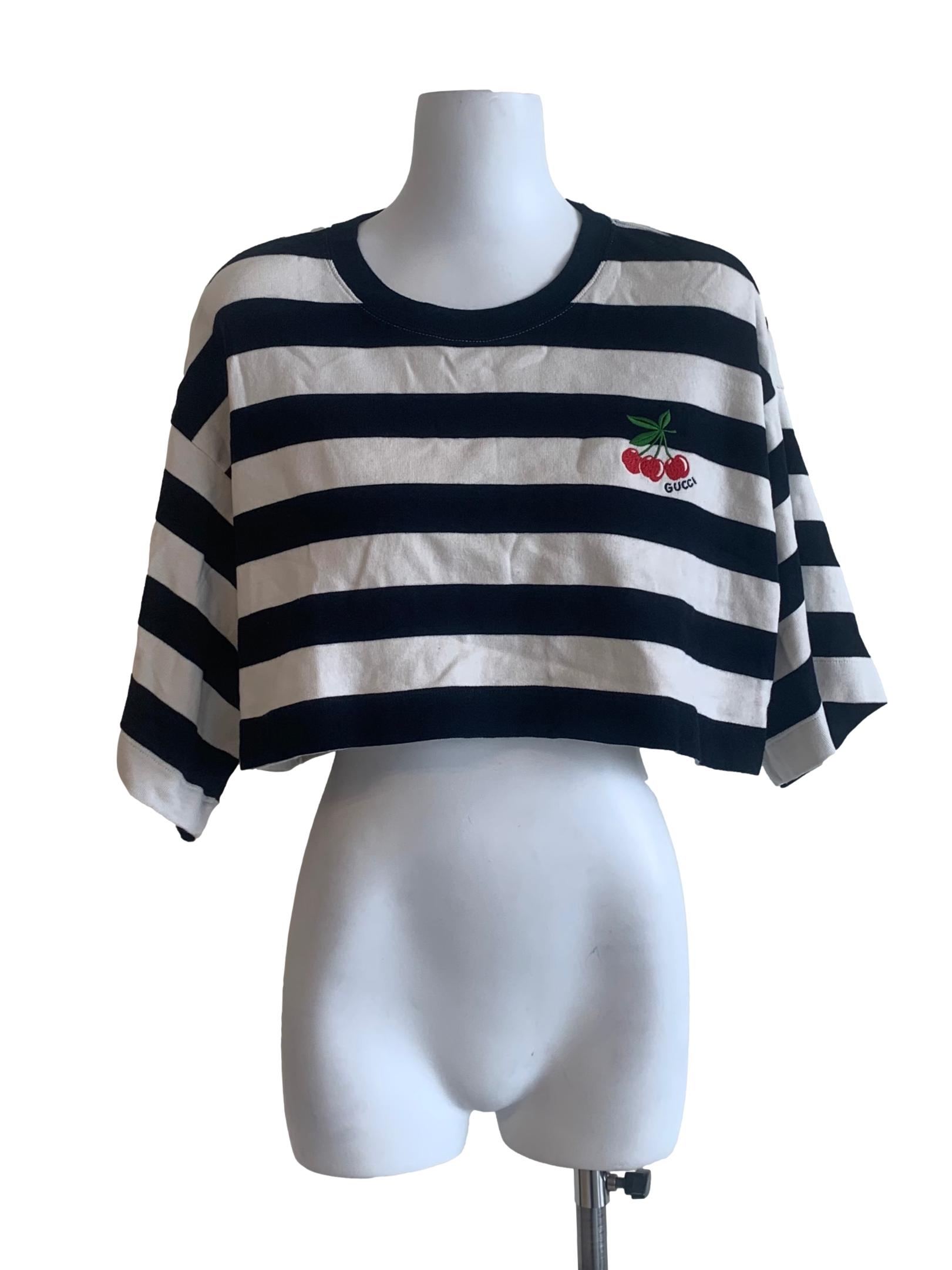 White And Navy Cropped Top