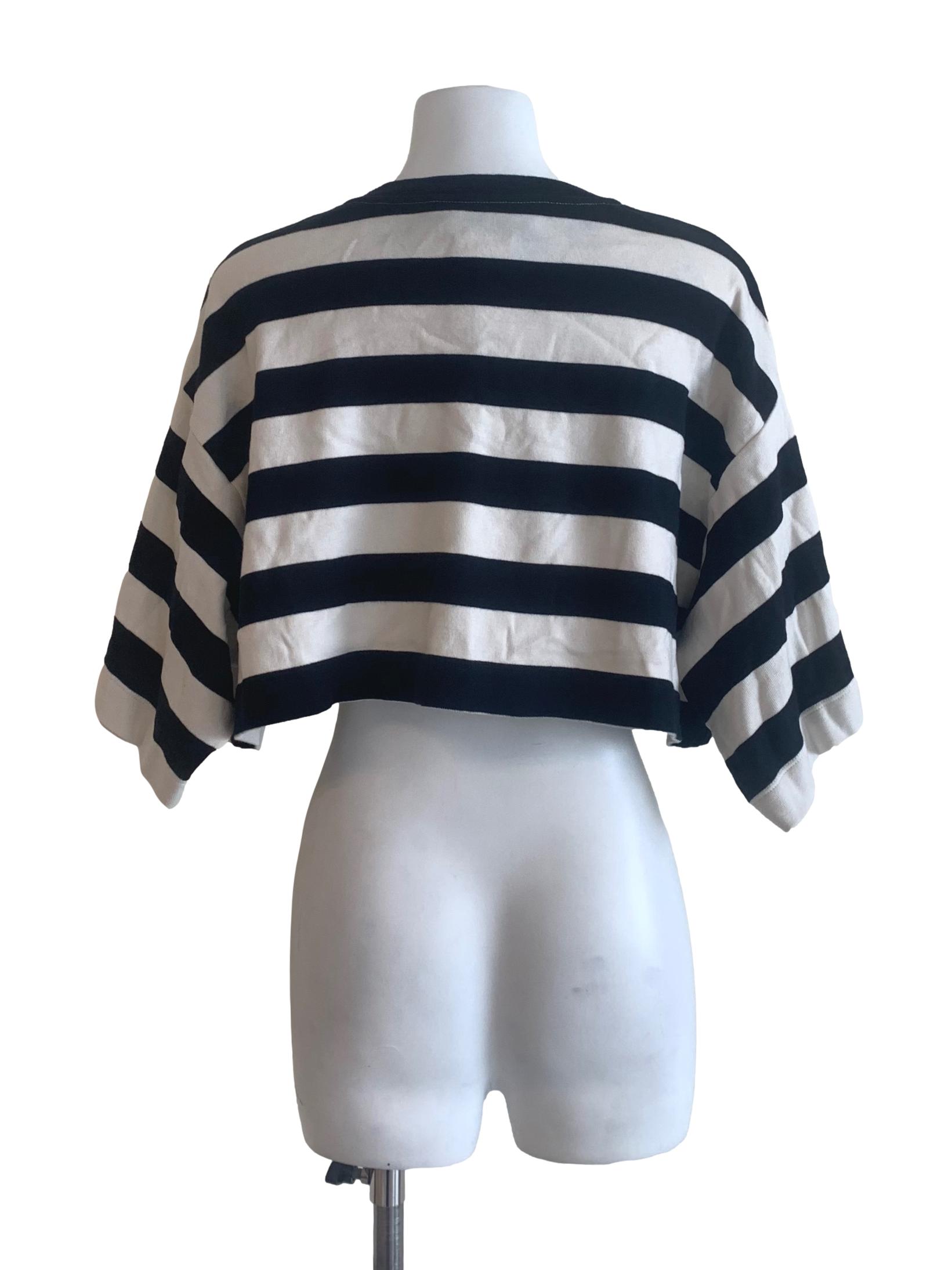 White And Navy Cropped Top