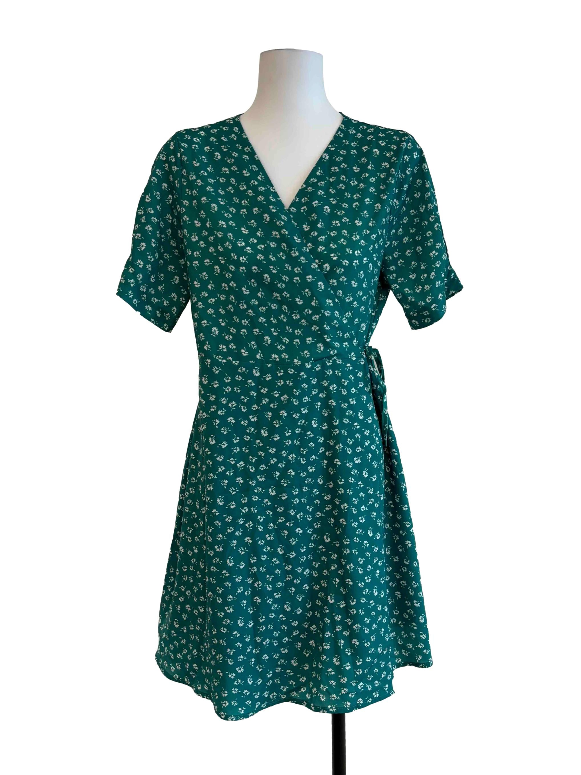 Jade Green Floral Wrap Dress