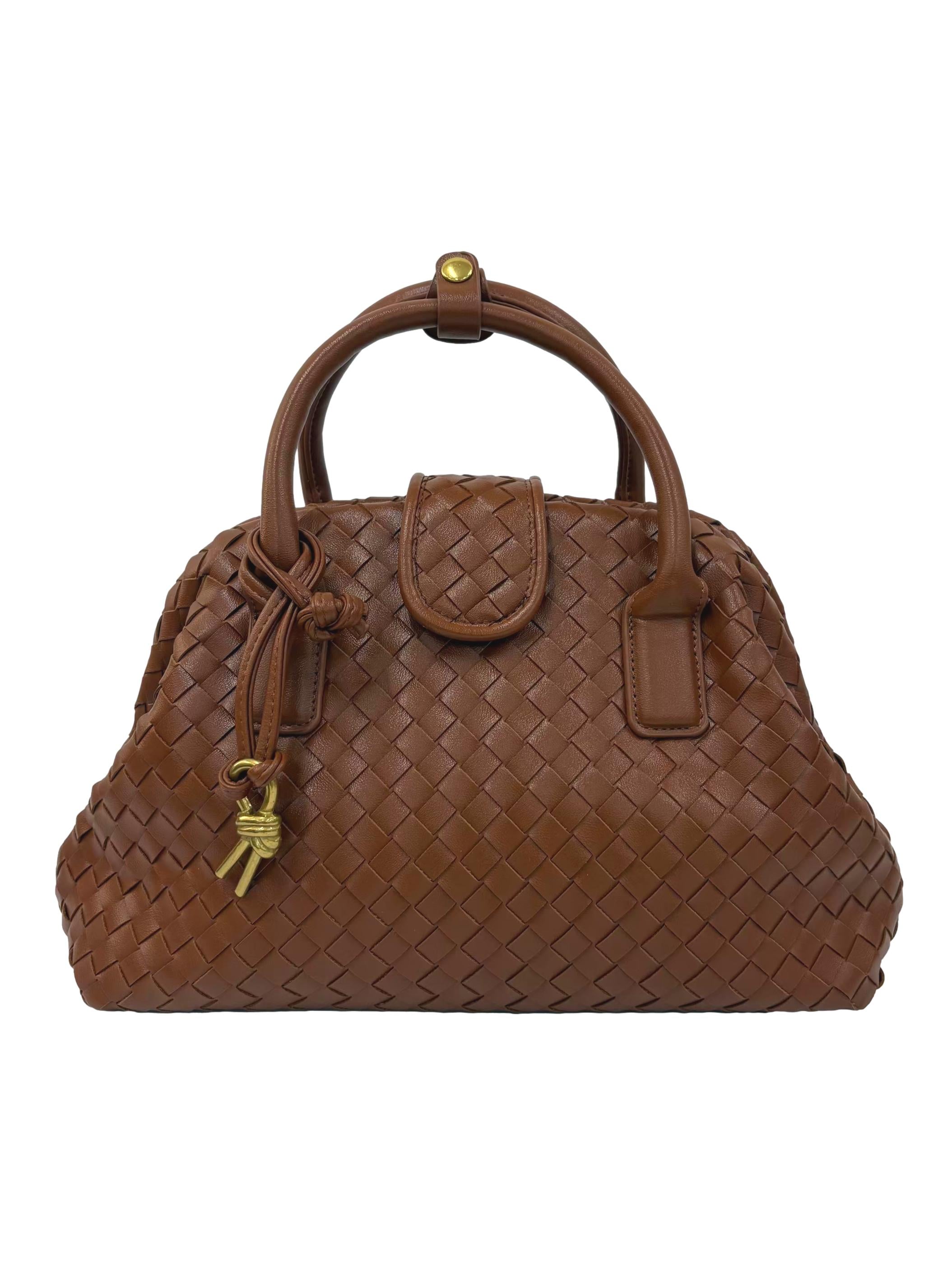 Brown Intrecciato Leather Pinacoteca Crossbody Bag