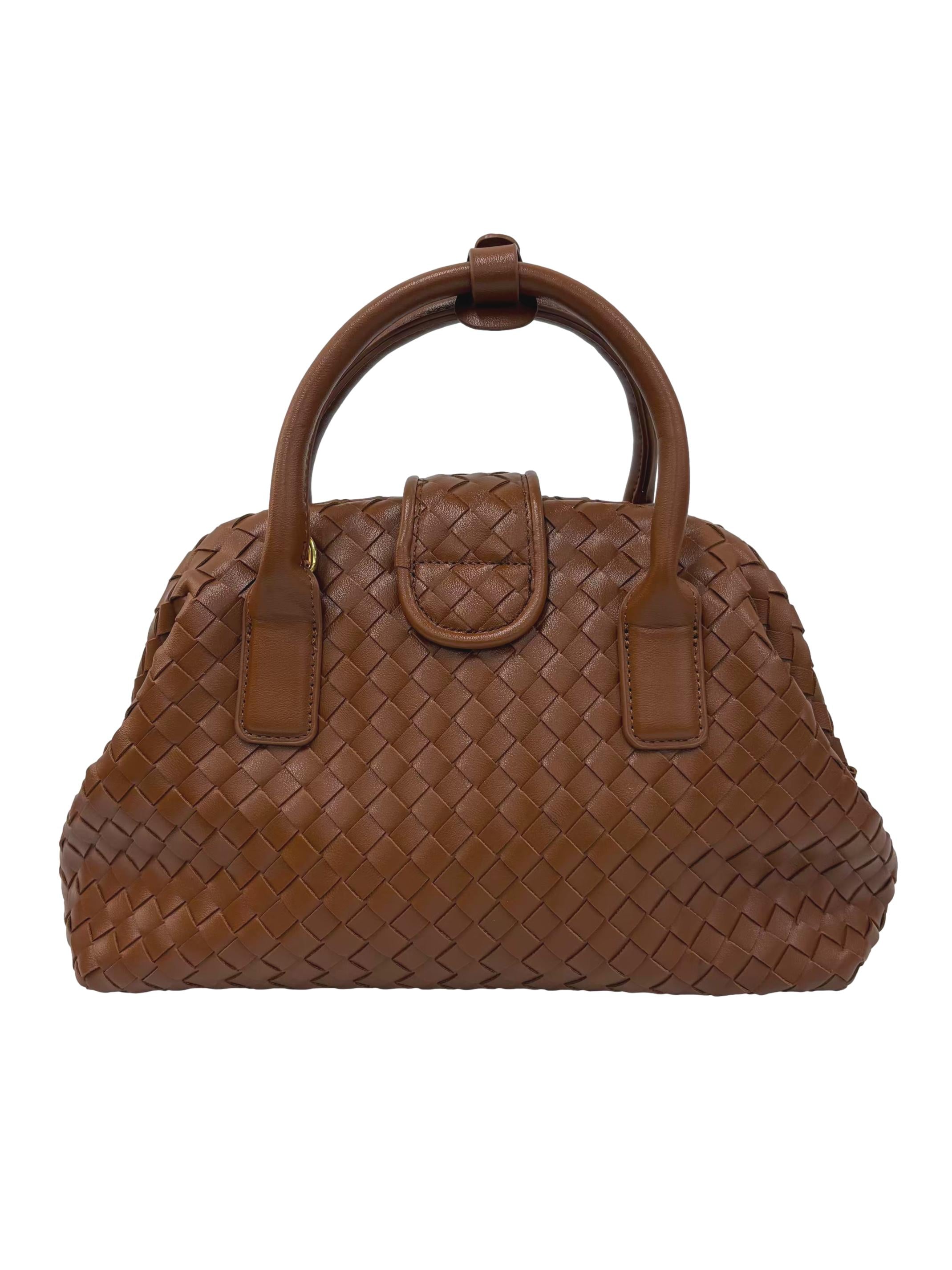 Brown Intrecciato Leather Pinacoteca Crossbody Bag
