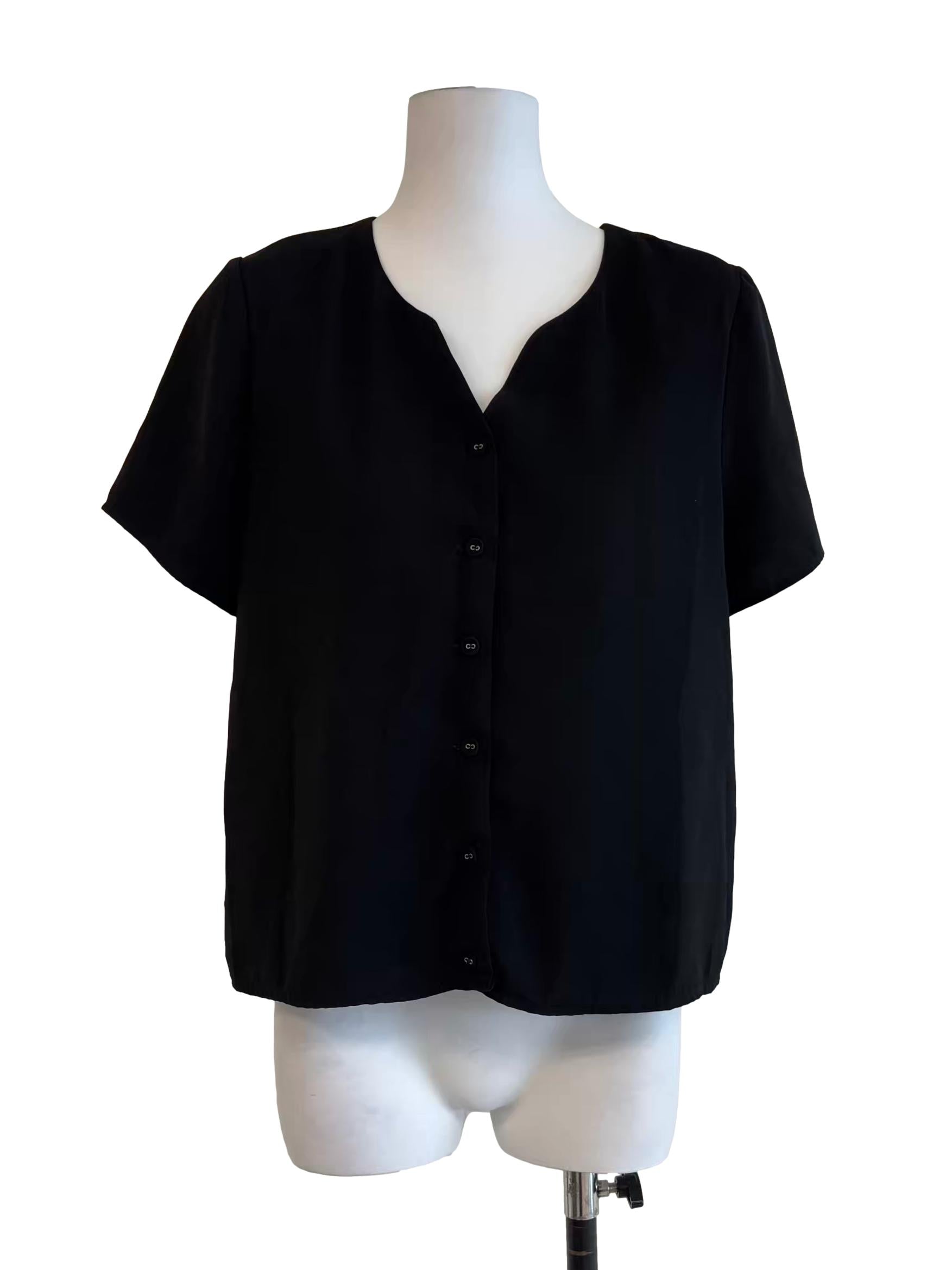 Slate Black Short Sleeve Button Top