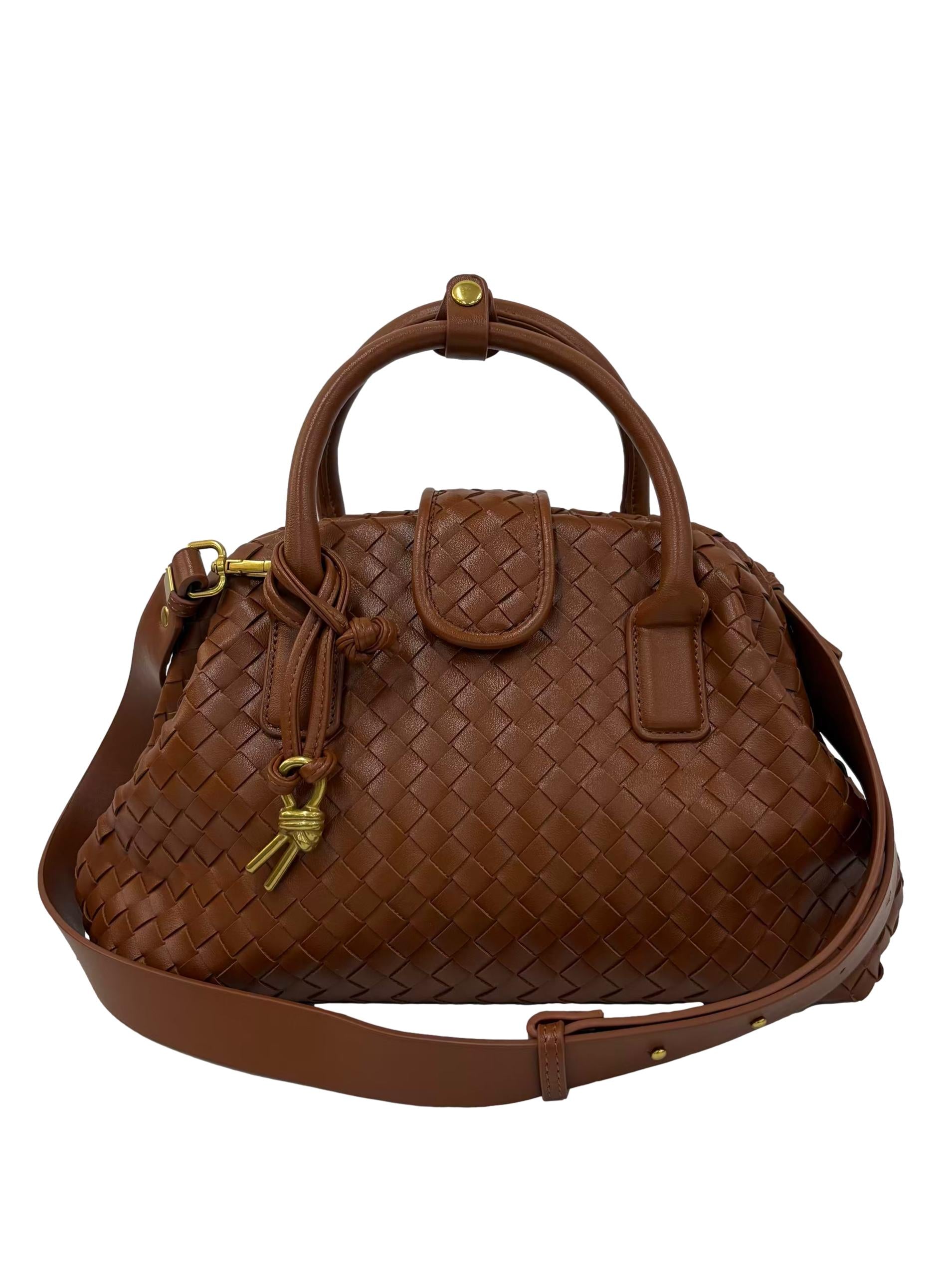 Brown Intrecciato Leather Pinacoteca Crossbody Bag