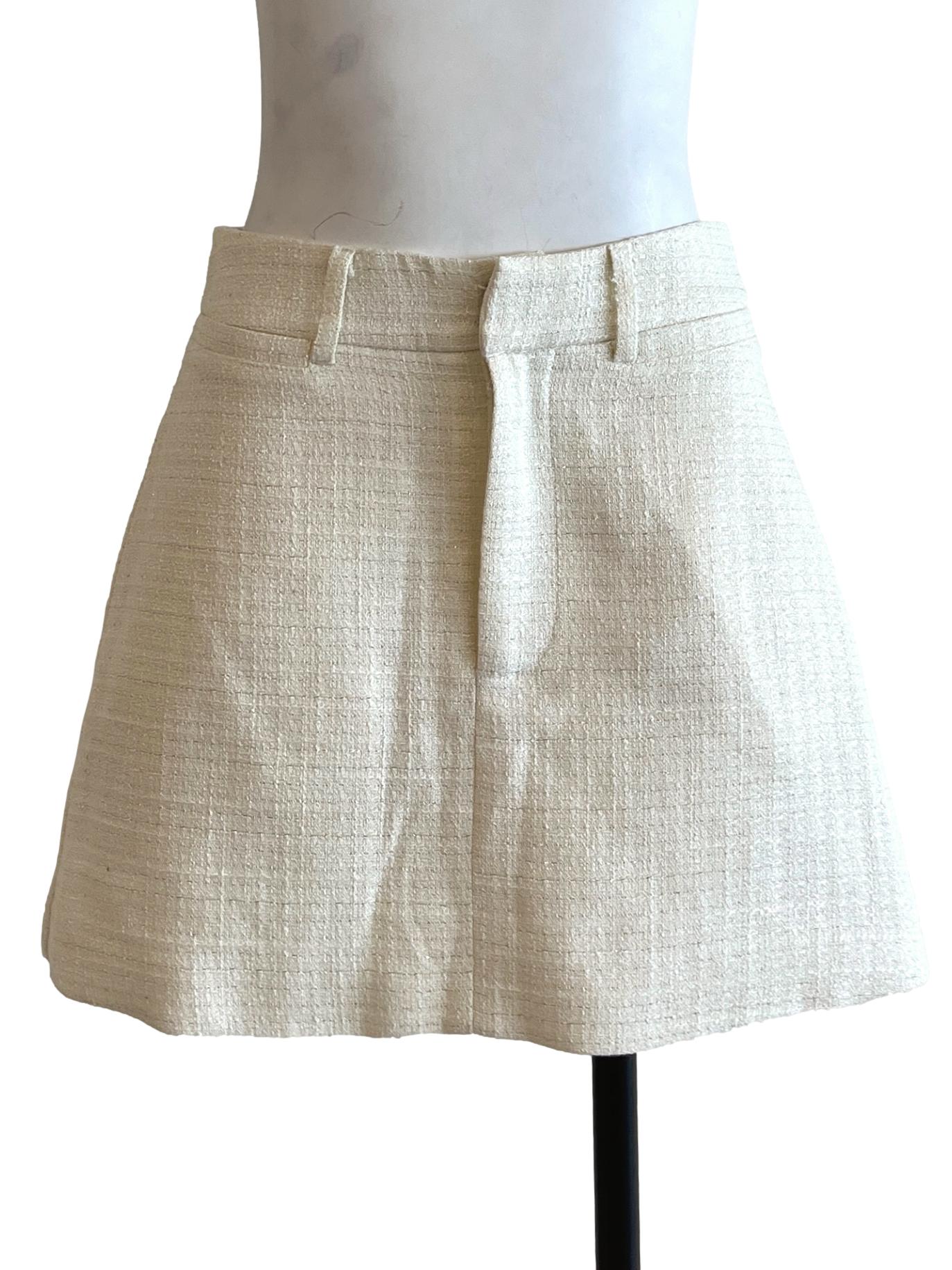 Cream White Tweed A-Line Skirt