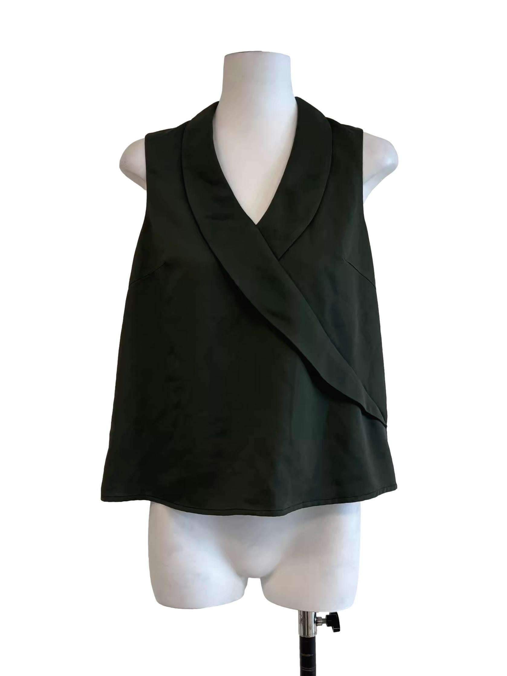 Hunter Green Surplice Sleeveless Top