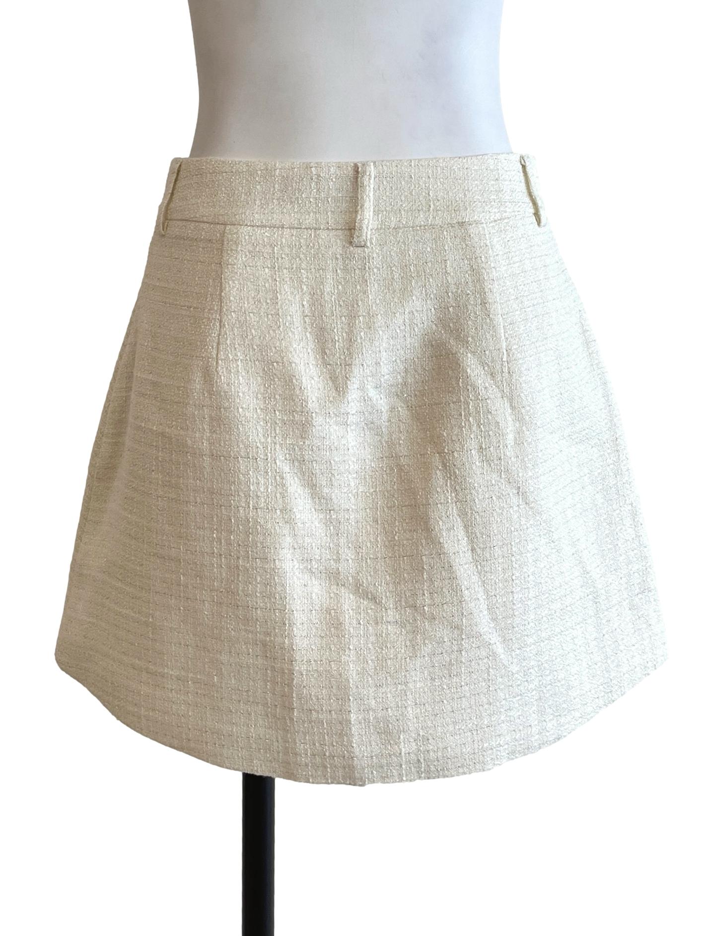 Cream White Tweed A-Line Skirt