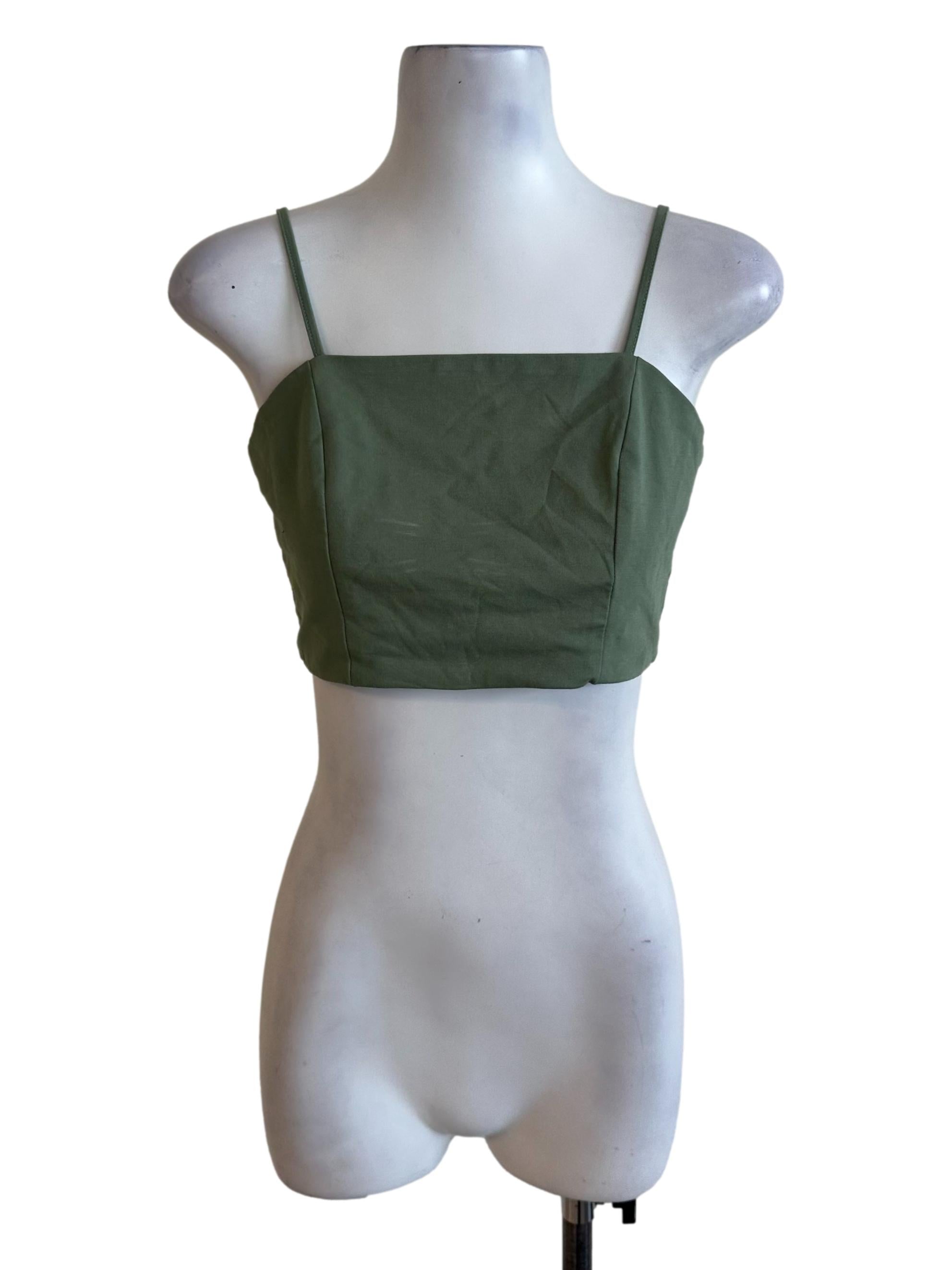 Sage Green Square Neck Crop Top