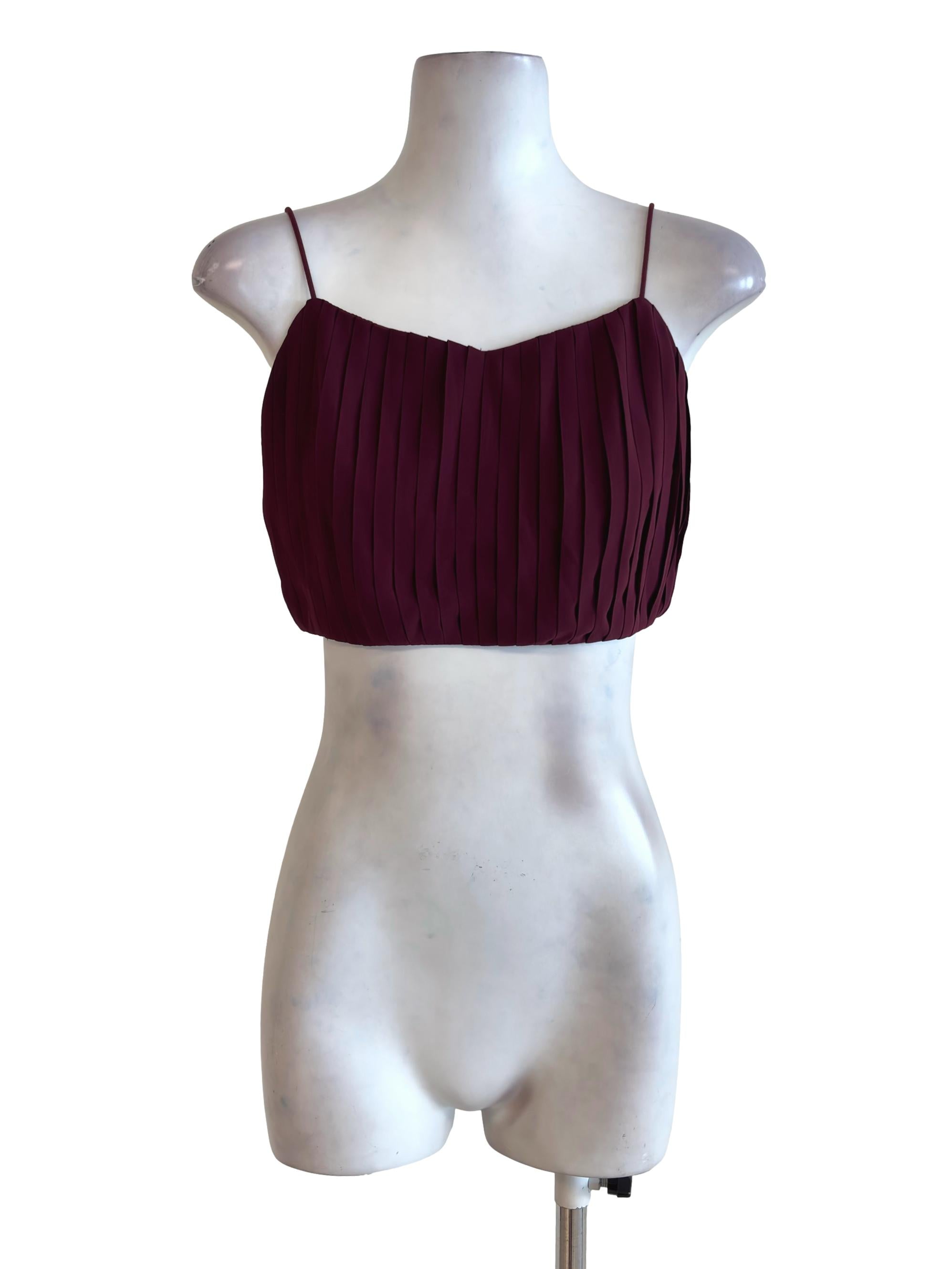 Maroon Pleated Spaghetti Strap Cropped Top