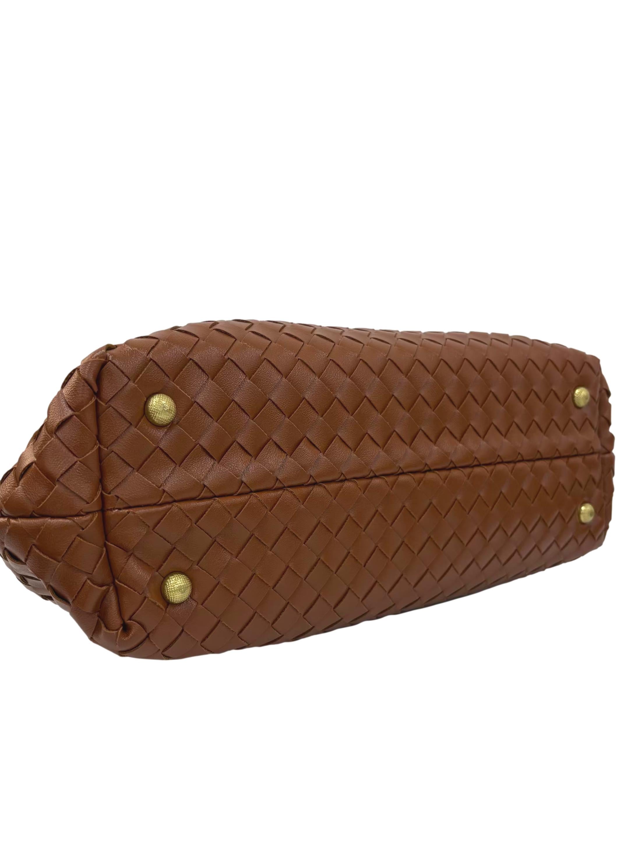 Brown Intrecciato Leather Pinacoteca Crossbody Bag