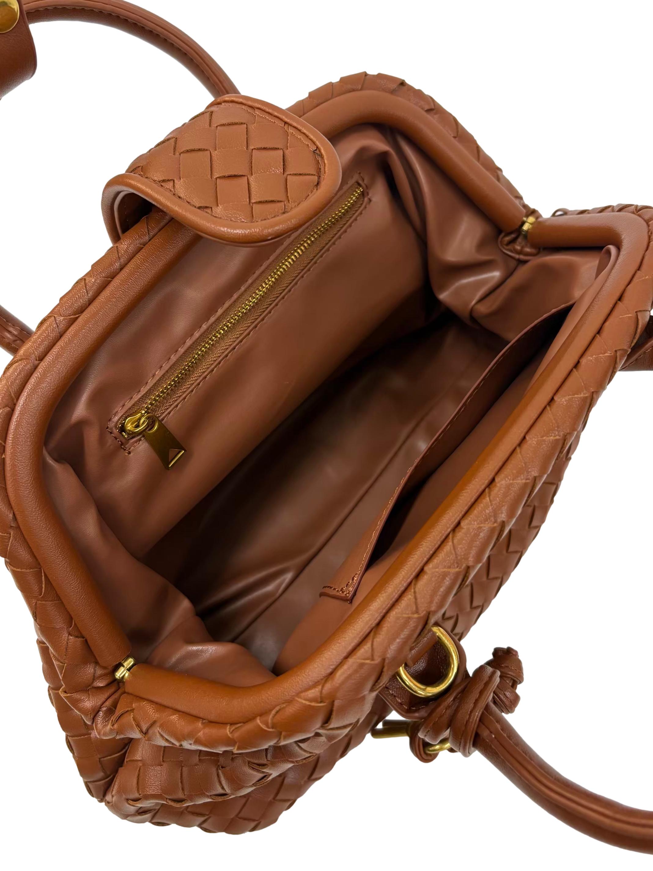 Brown Intrecciato Leather Pinacoteca Crossbody Bag