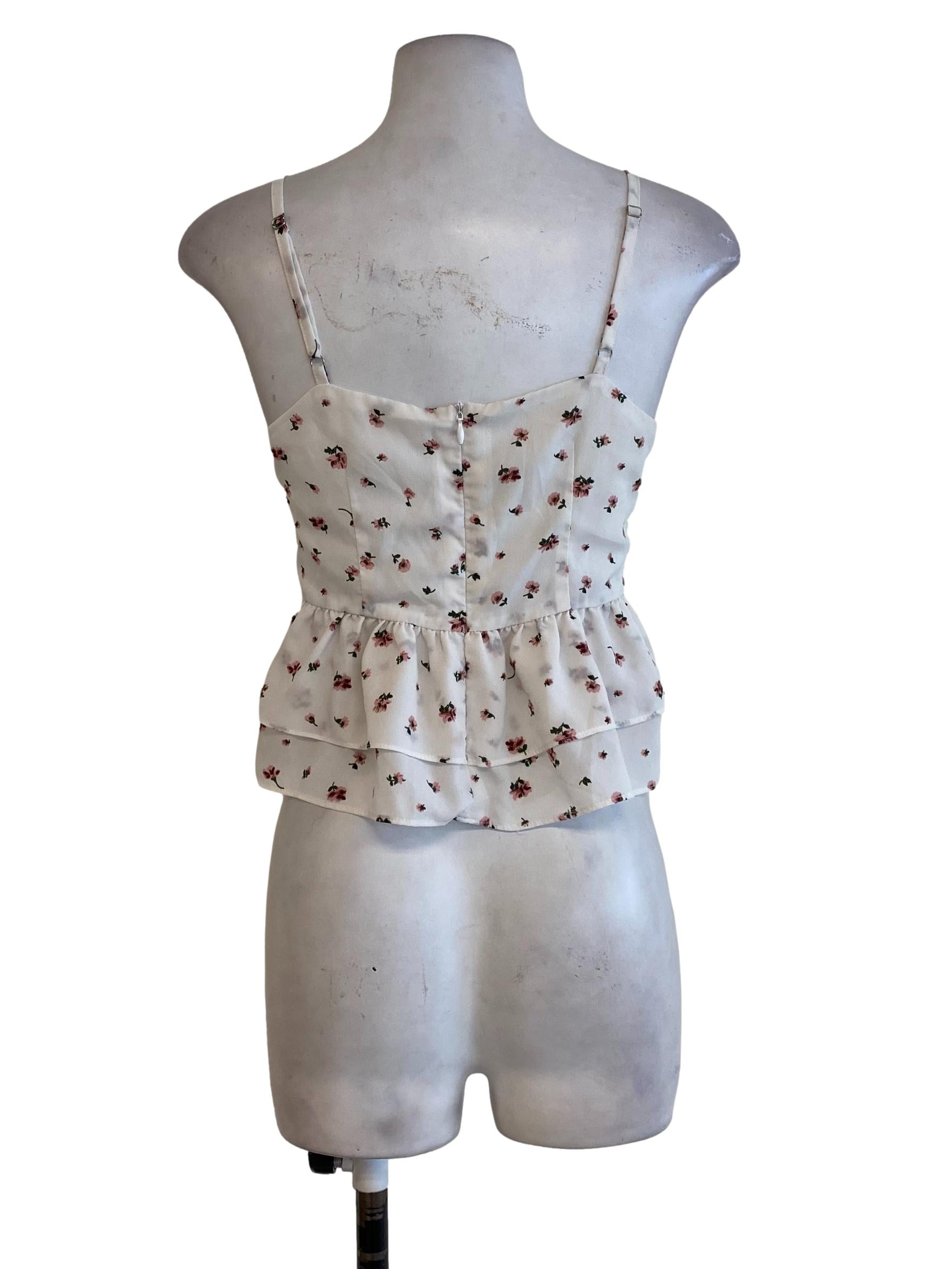 White Floral Ruffle Top
