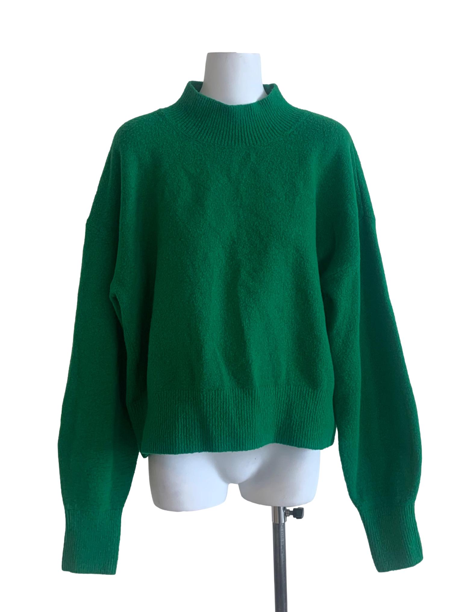 Basil Green High Collar Top