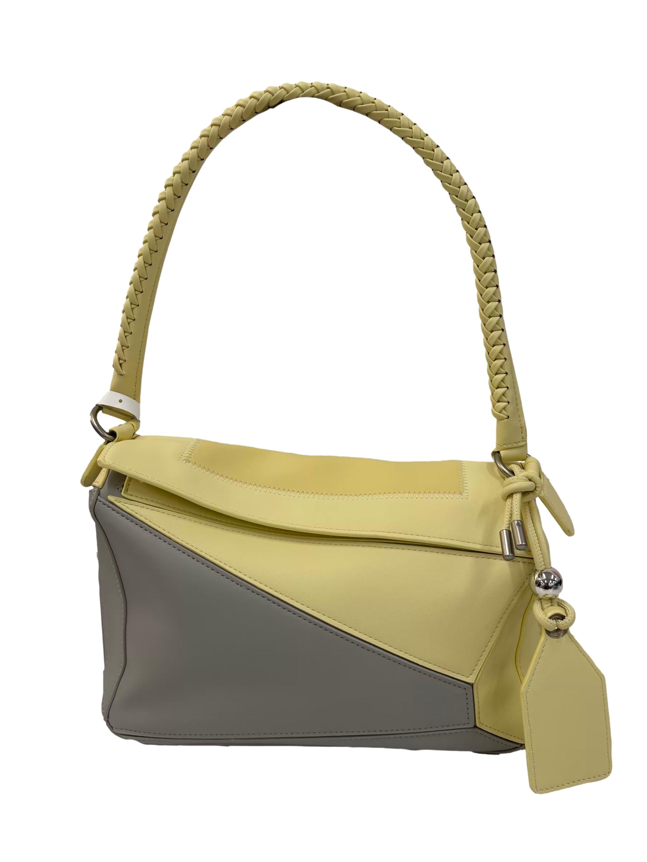 Pastel Yellow Loewe Puzzle Edge Shoulder Bag