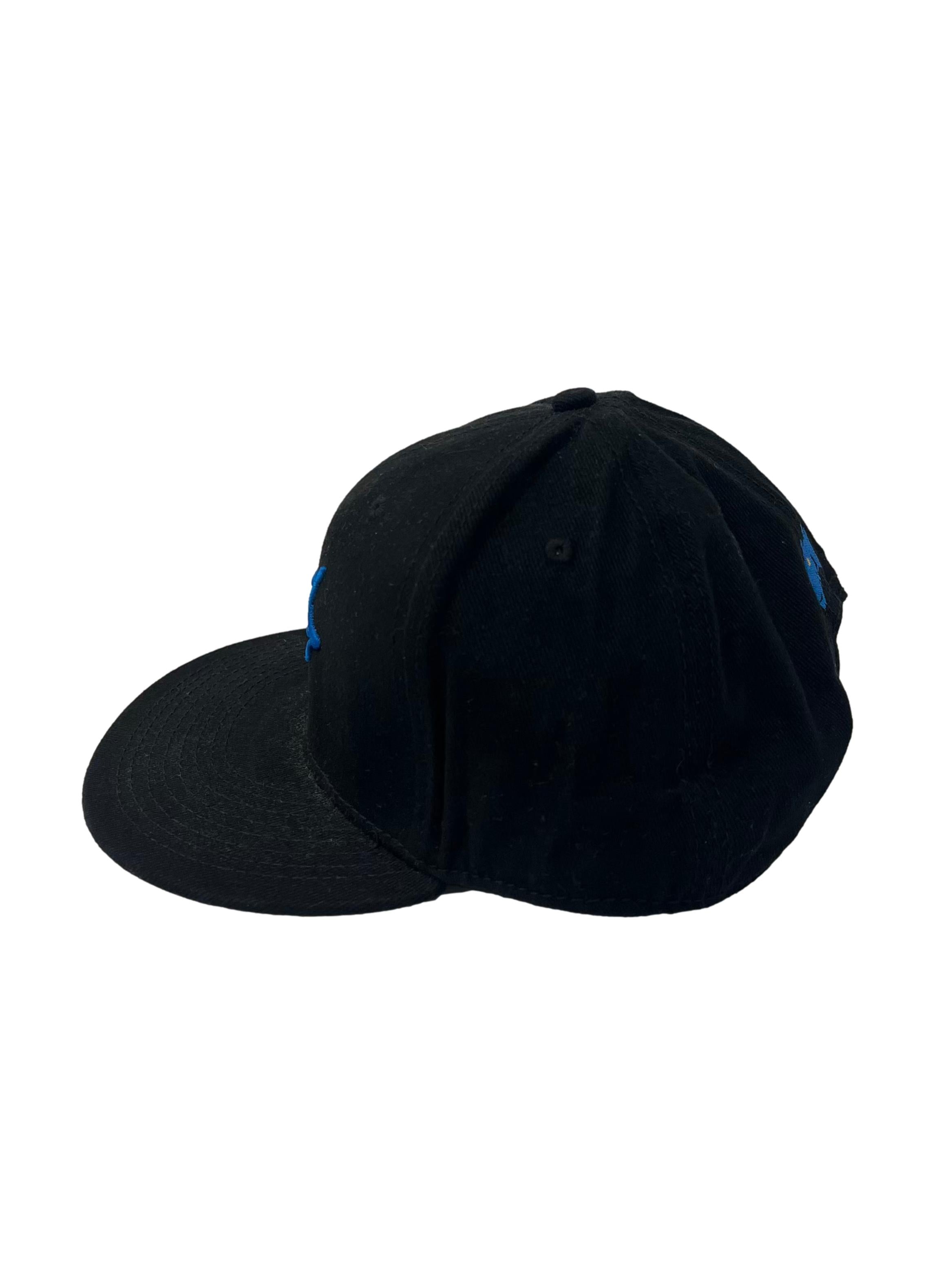 Black With Blue Embroidery Adjustable Snapback Cap