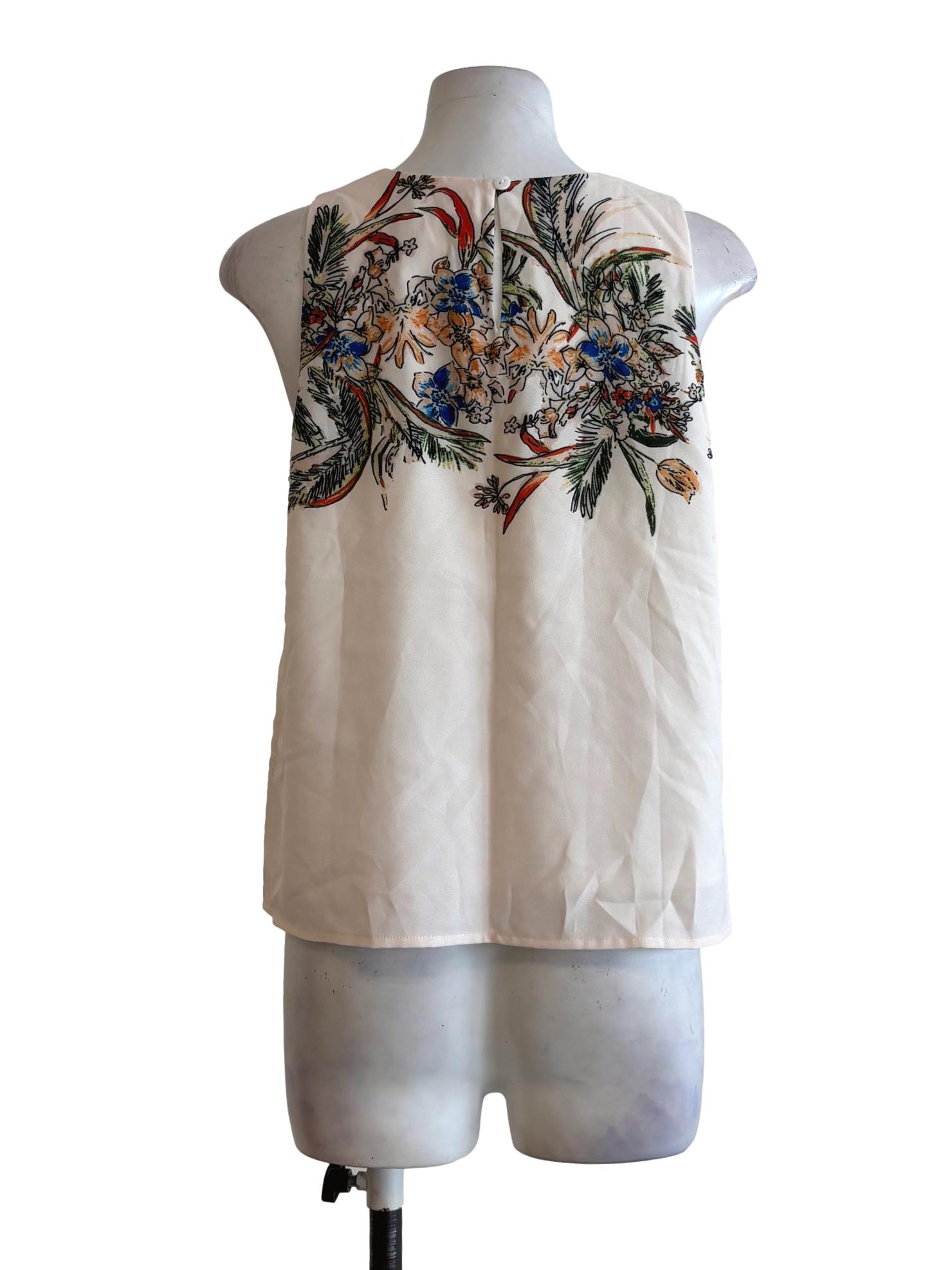 Cream Round Neck Floral Sleeveless Top TCL