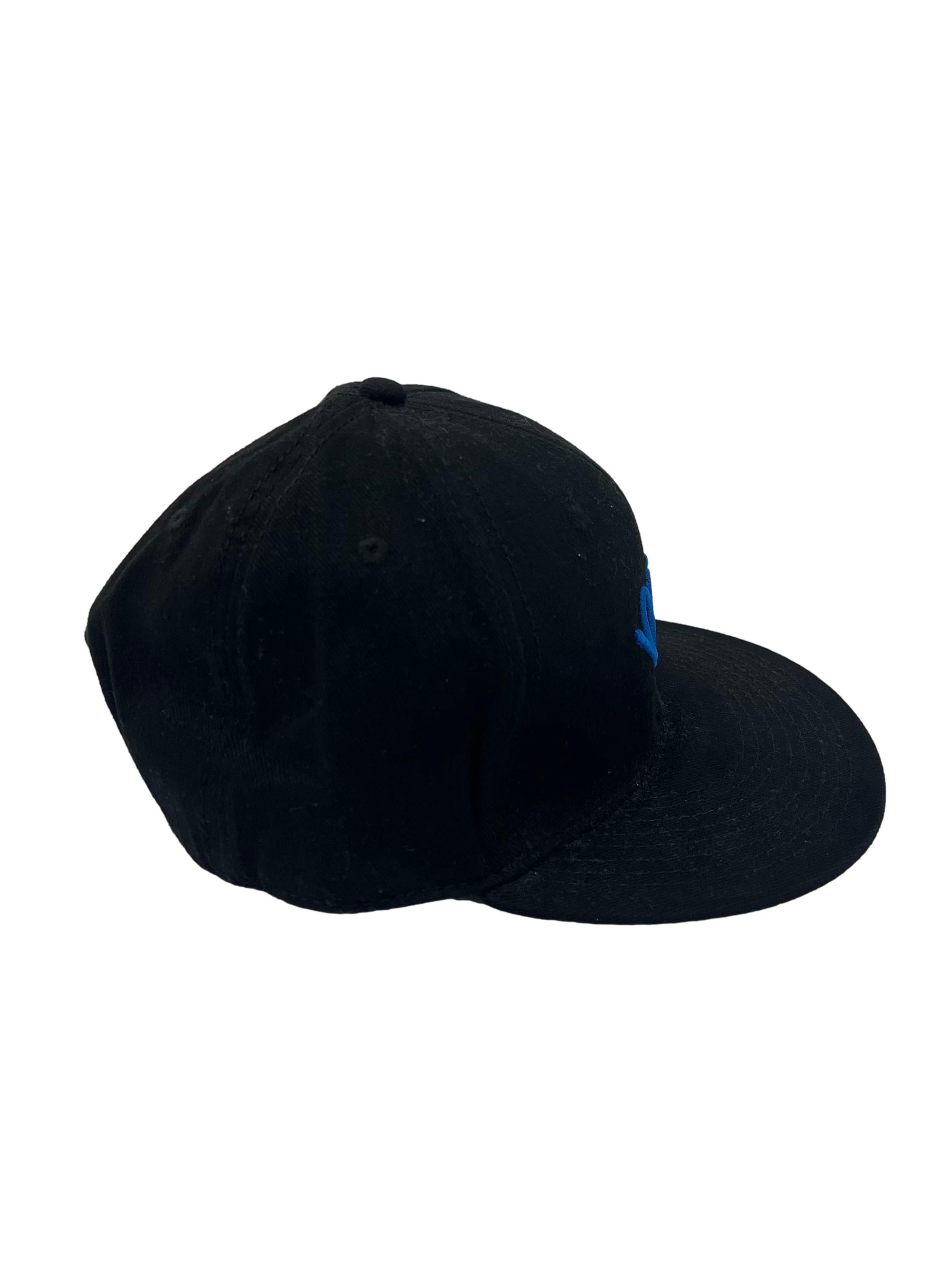 Black With Blue Embroidery Adjustable Snapback Cap