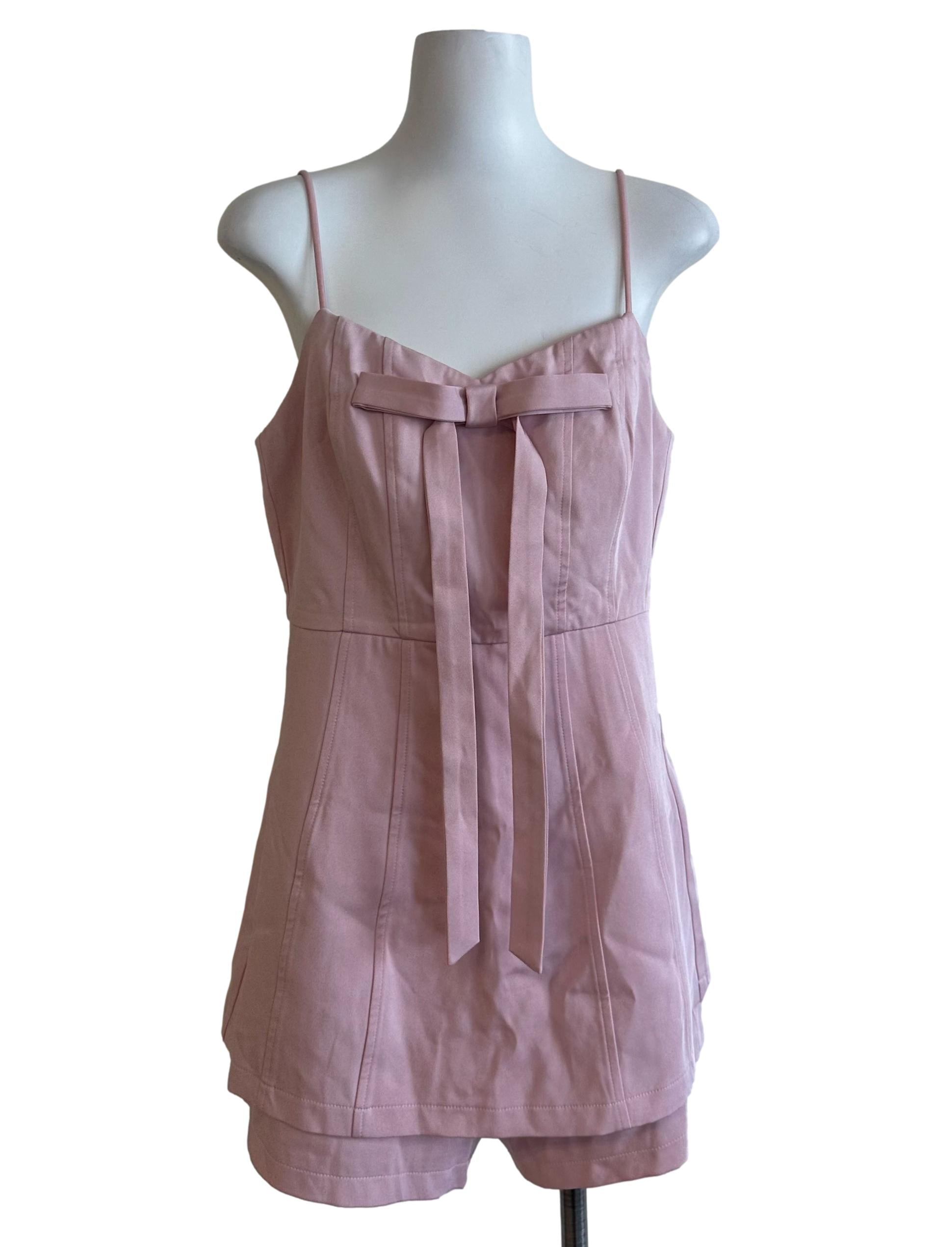 Dusty Pink Ribbon Panel Romper