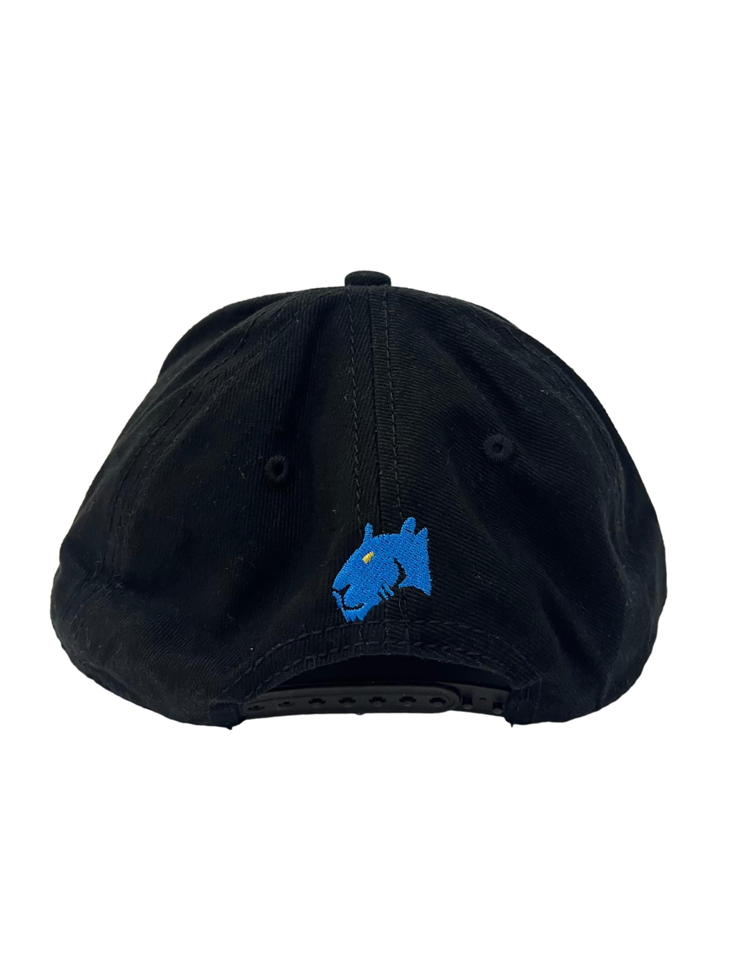 Black With Blue Embroidery Adjustable Snapback Cap
