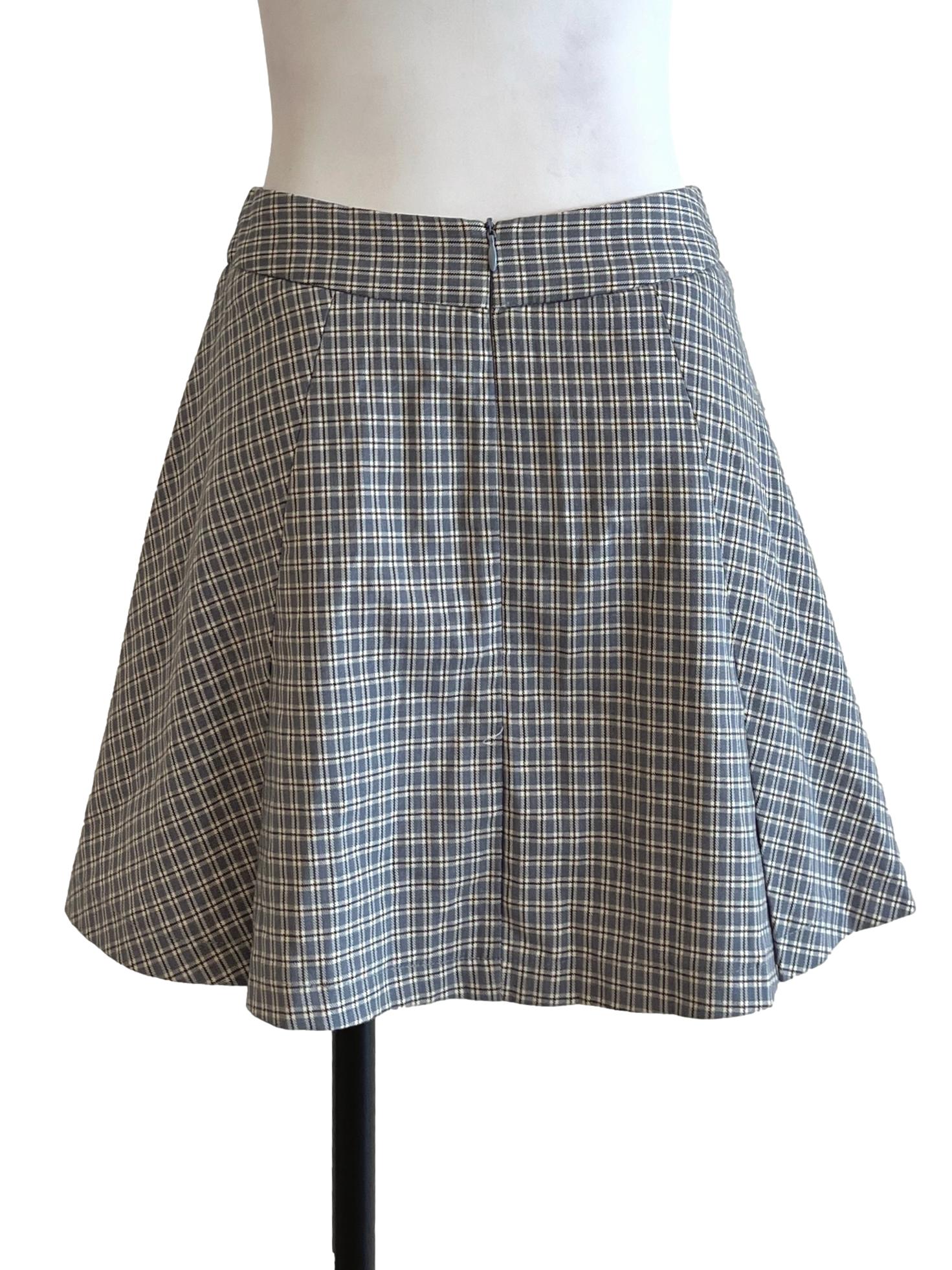 Stone Blue Checkered A-Line Skirt
