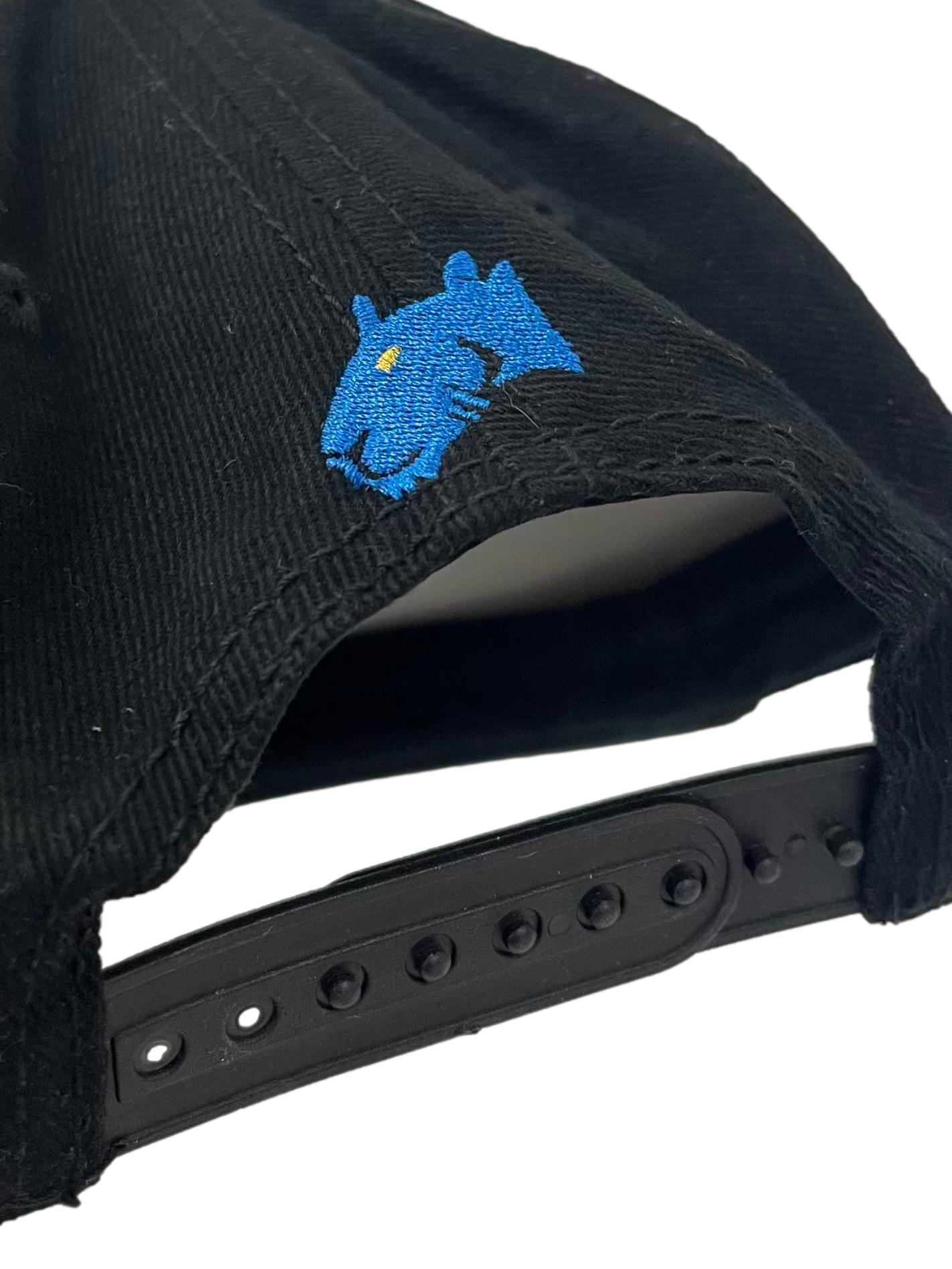 Black With Blue Embroidery Adjustable Snapback Cap
