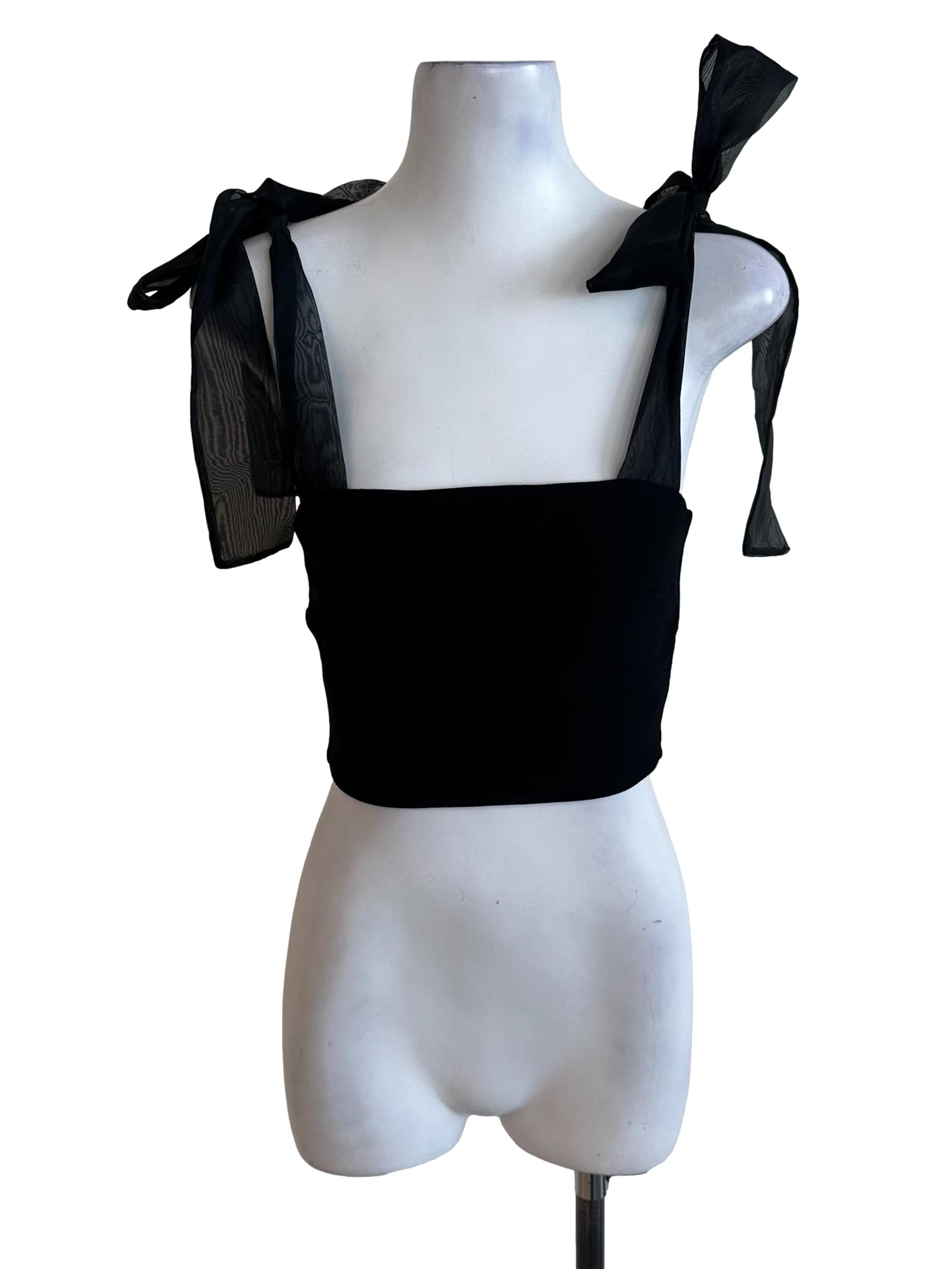 Rich Black Square Neck Organza Strap Top
