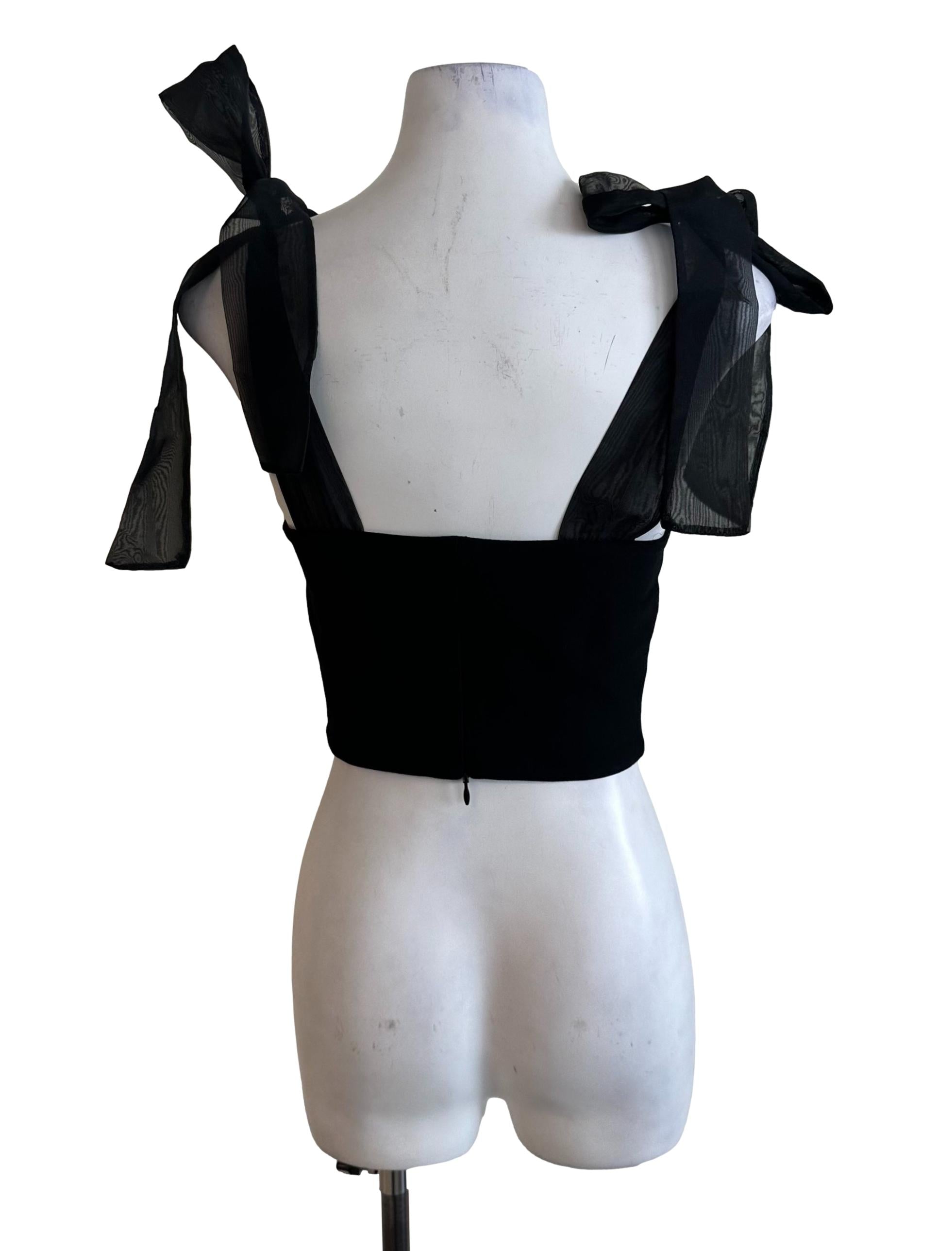 Rich Black Square Neck Organza Strap Top