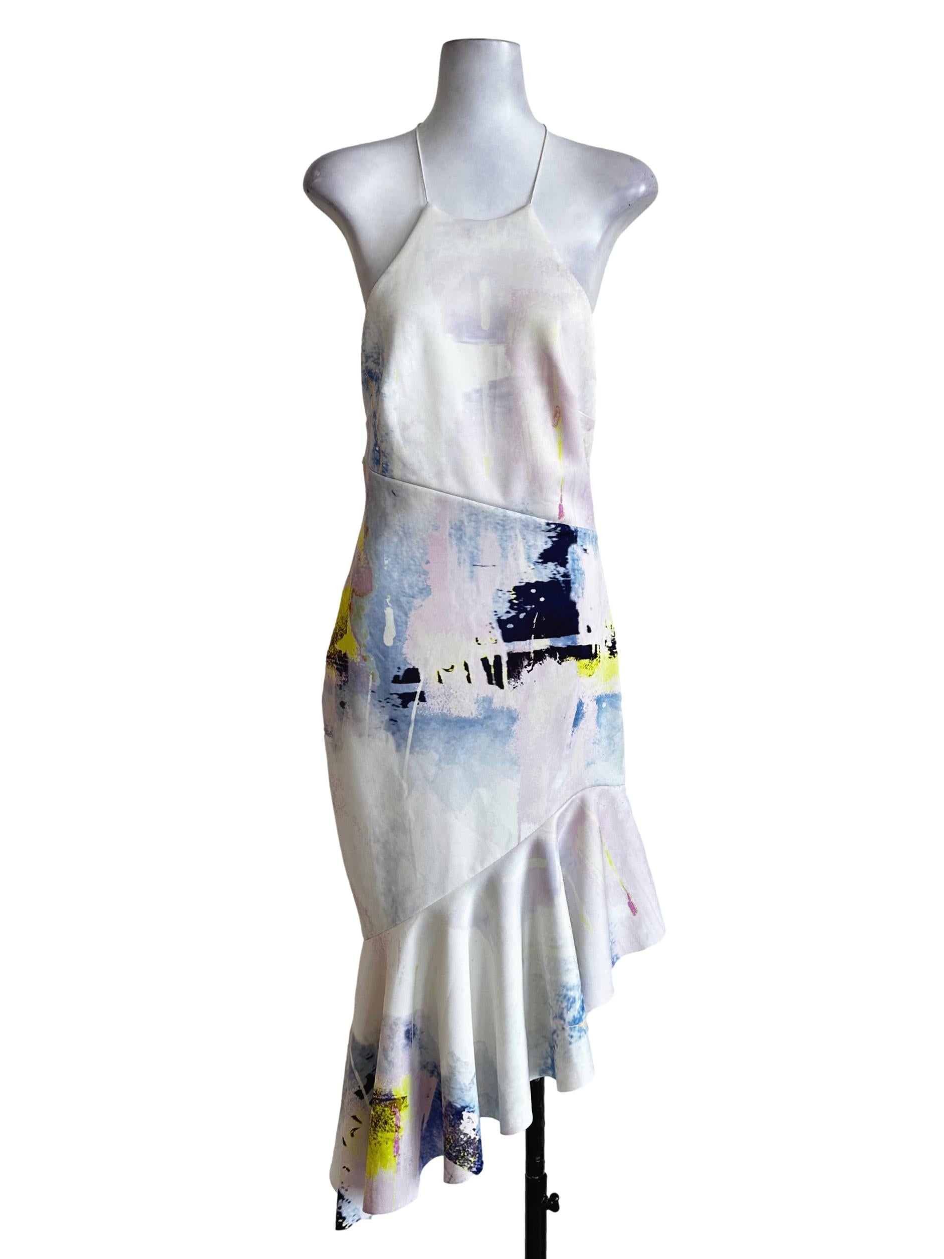 Pink Abstract Pattern Halter Dress