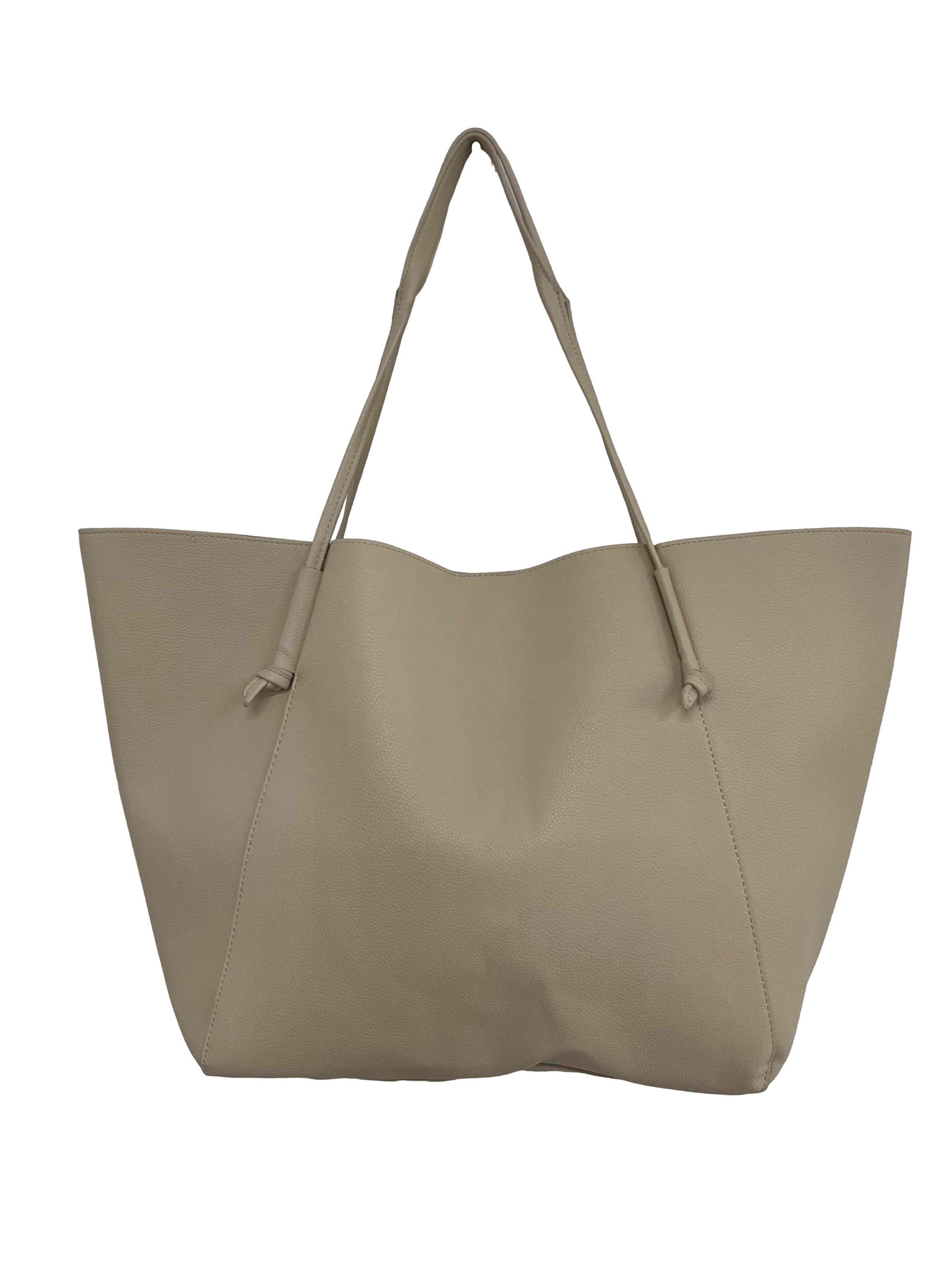 Cream Beige Pu Leather Tote Bag